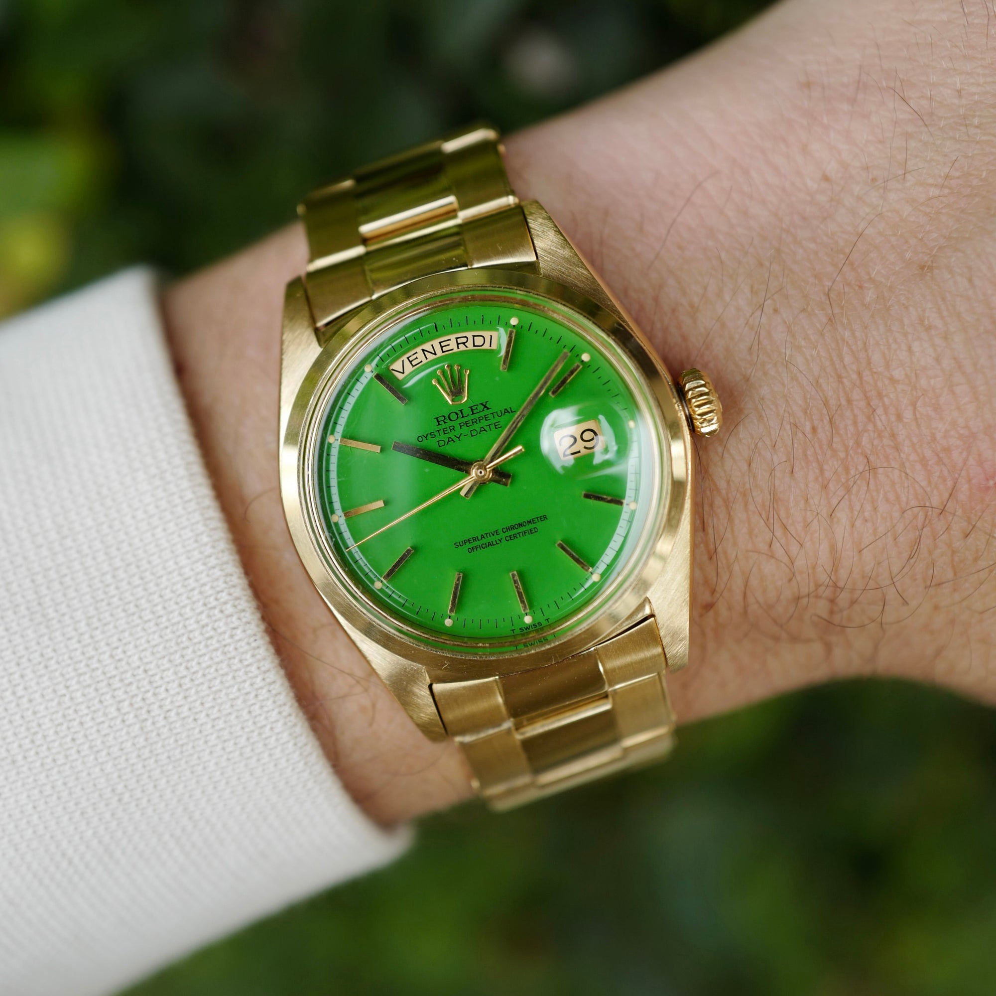 Rolex Yellow Gold Day-Date Watch Green Stella Watch Ref. 1802