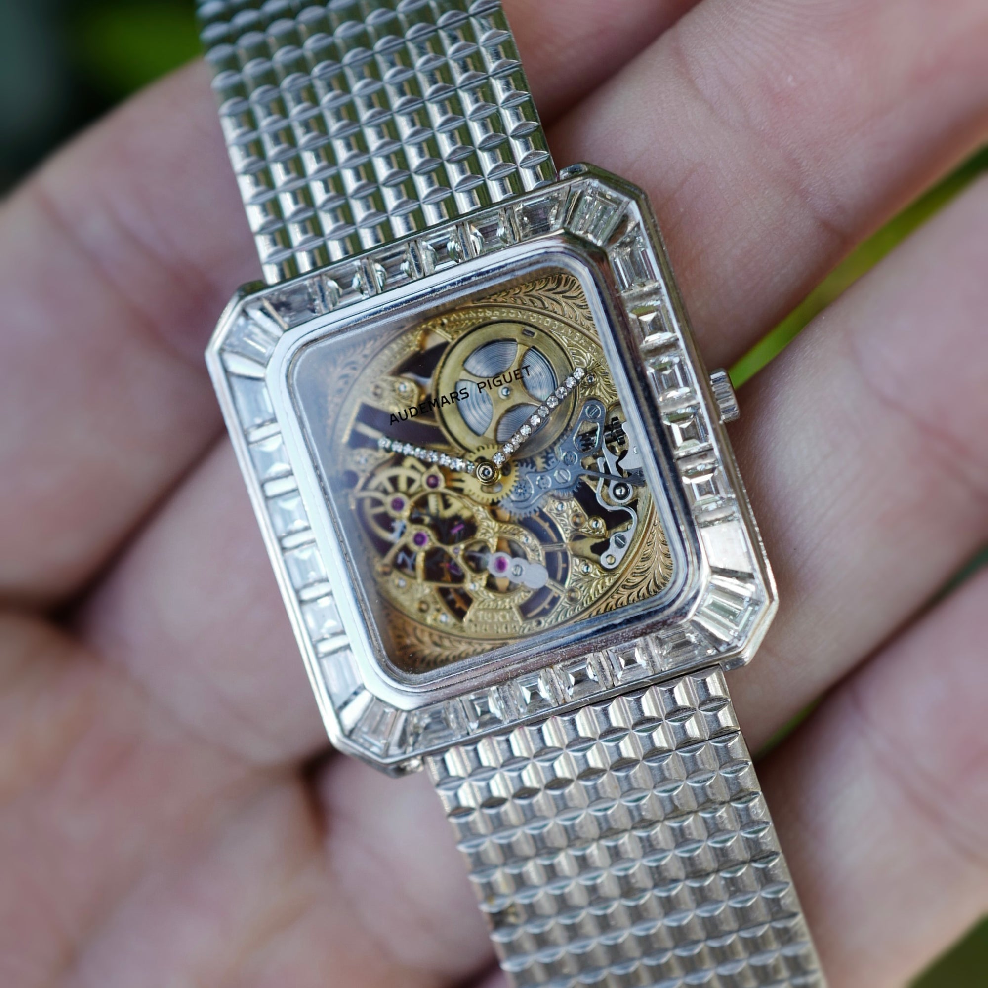 Audemars Piguet White Gold Skeleton Watch Ref. 4660 with Baguette Diamonds