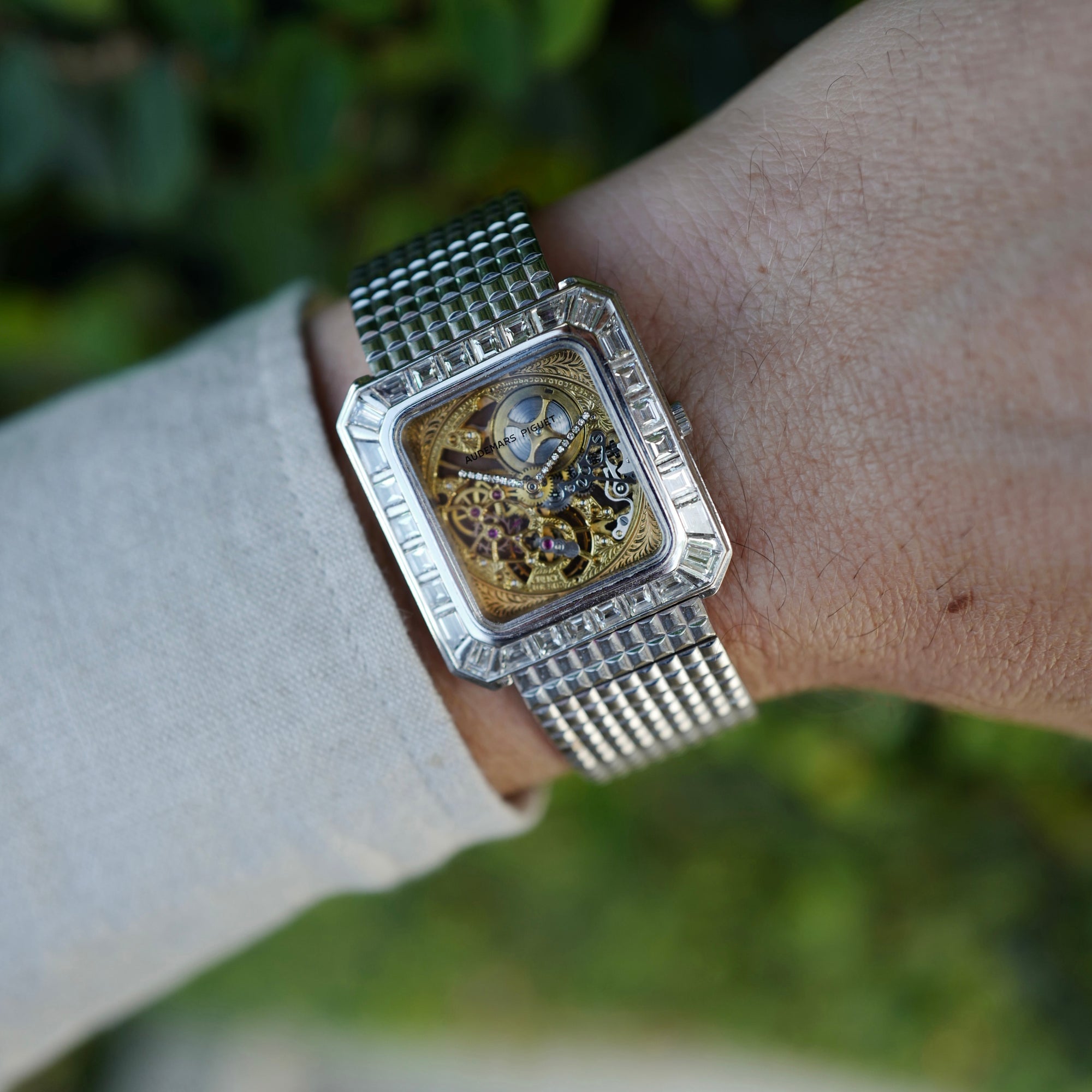 Audemars Piguet White Gold Skeleton Watch Ref. 4660 with Baguette Diamonds
