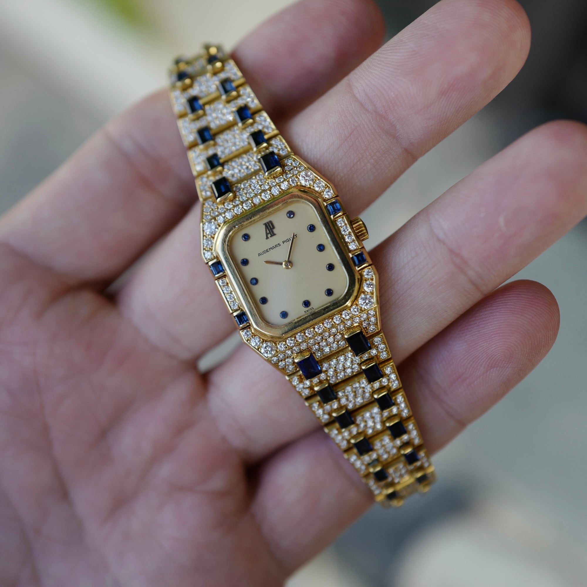 Audemars Piguet Yellow Gold Diamond &amp; Sapphire Rectangular Royal Oak Watch