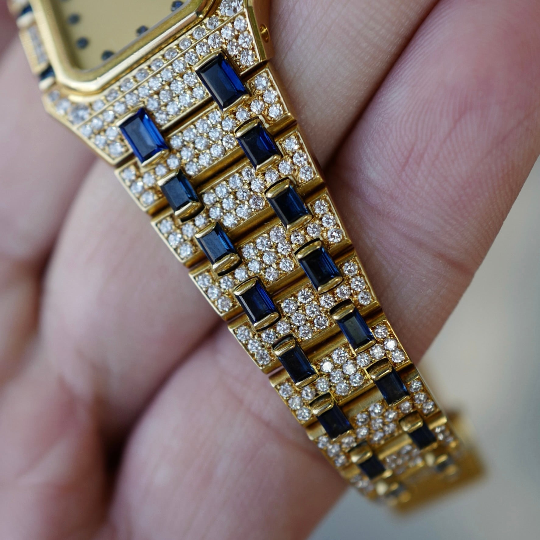 Audemars Piguet Yellow Gold Diamond &amp; Sapphire Rectangular Royal Oak Watch