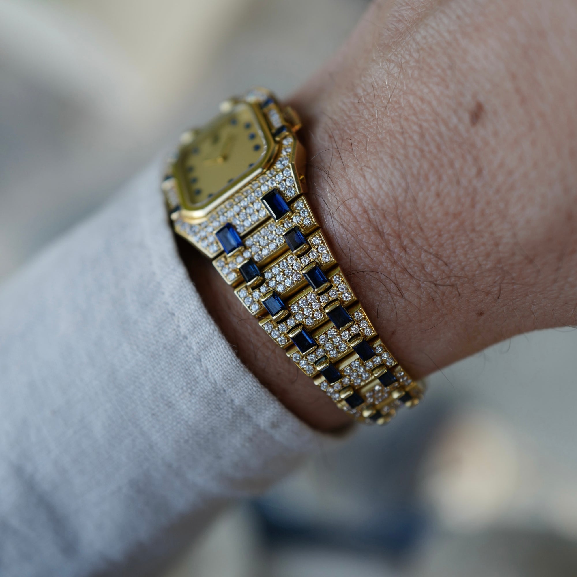 Audemars Piguet Yellow Gold Diamond &amp; Sapphire Rectangular Royal Oak Watch