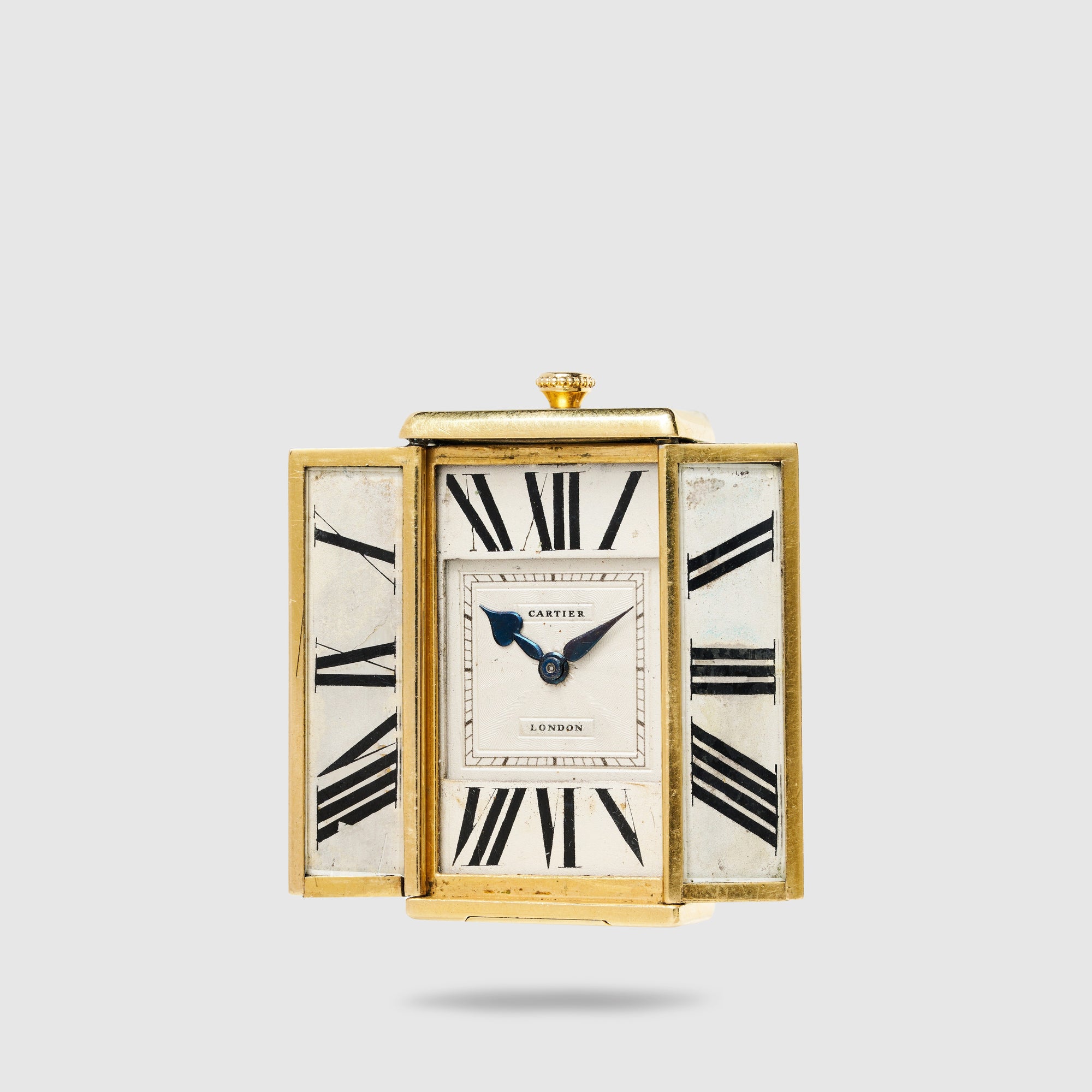Cartier Yellow Gold London Travel Clock in Original Box, 1930s