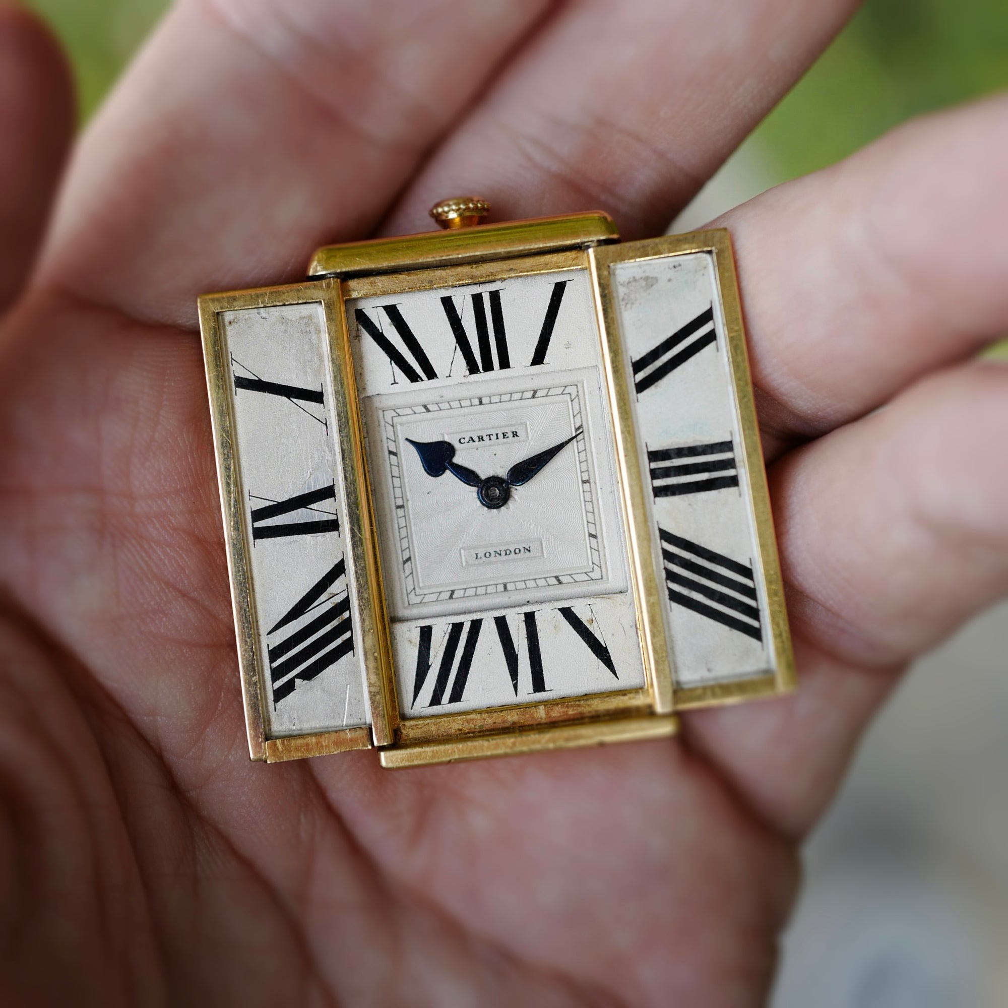 Cartier Yellow Gold London Travel Clock in Original Box, 1930s