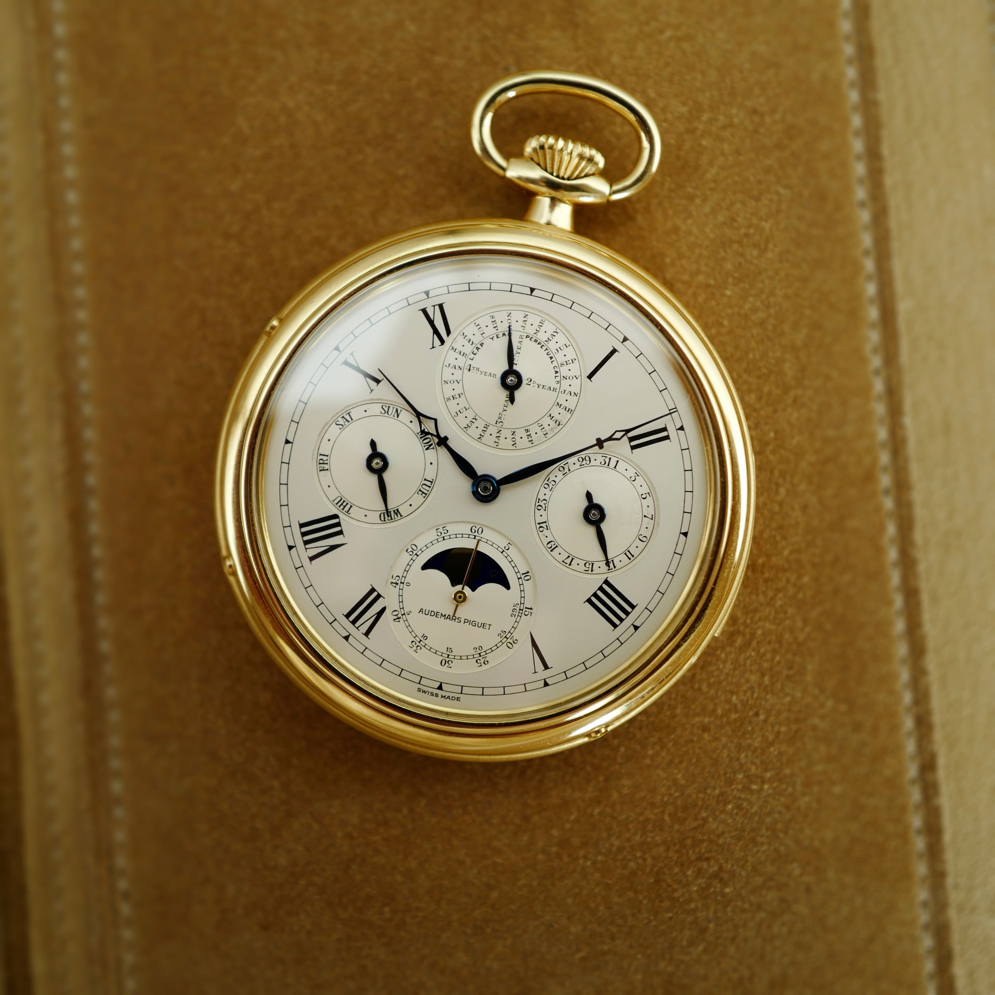 Audemars Piguet Yellow Gold Perpetual Calendar Minute Repeater Pocket Watch, Retailed by Asprey (New Arrival)