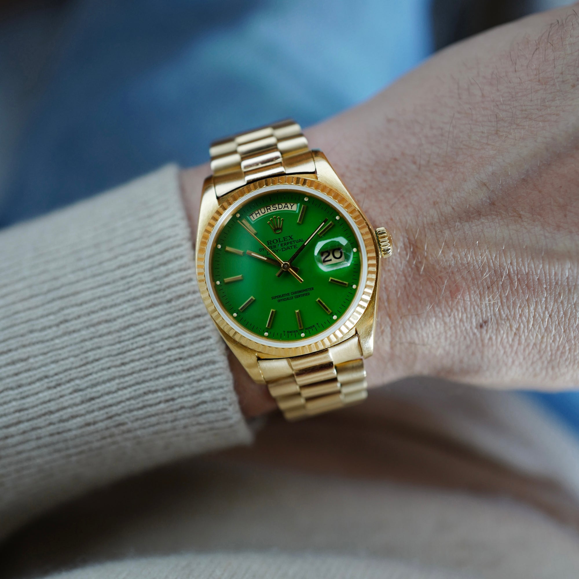 Rolex Yellow Gold Day-Date Green Stella Watch Ref. 18038
