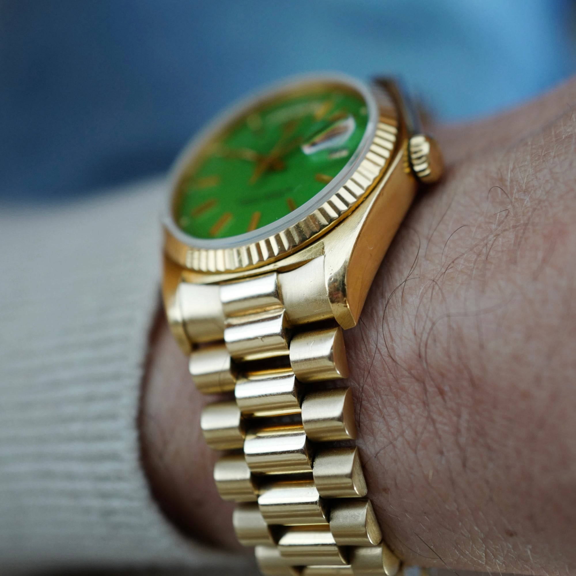 Rolex Yellow Gold Day-Date Green Stella Watch Ref. 18038