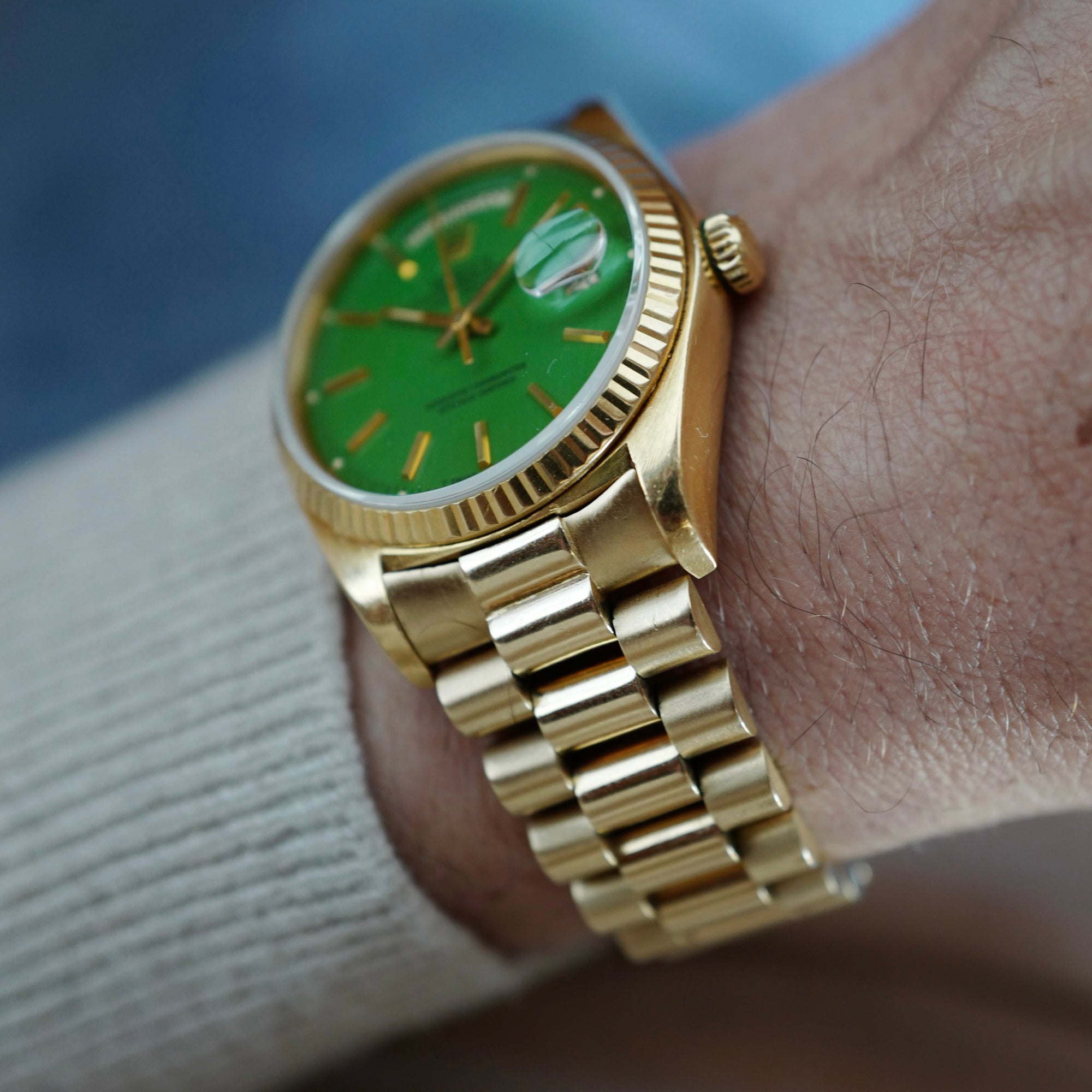 Rolex Yellow Gold Day-Date Green Stella Watch Ref. 18038