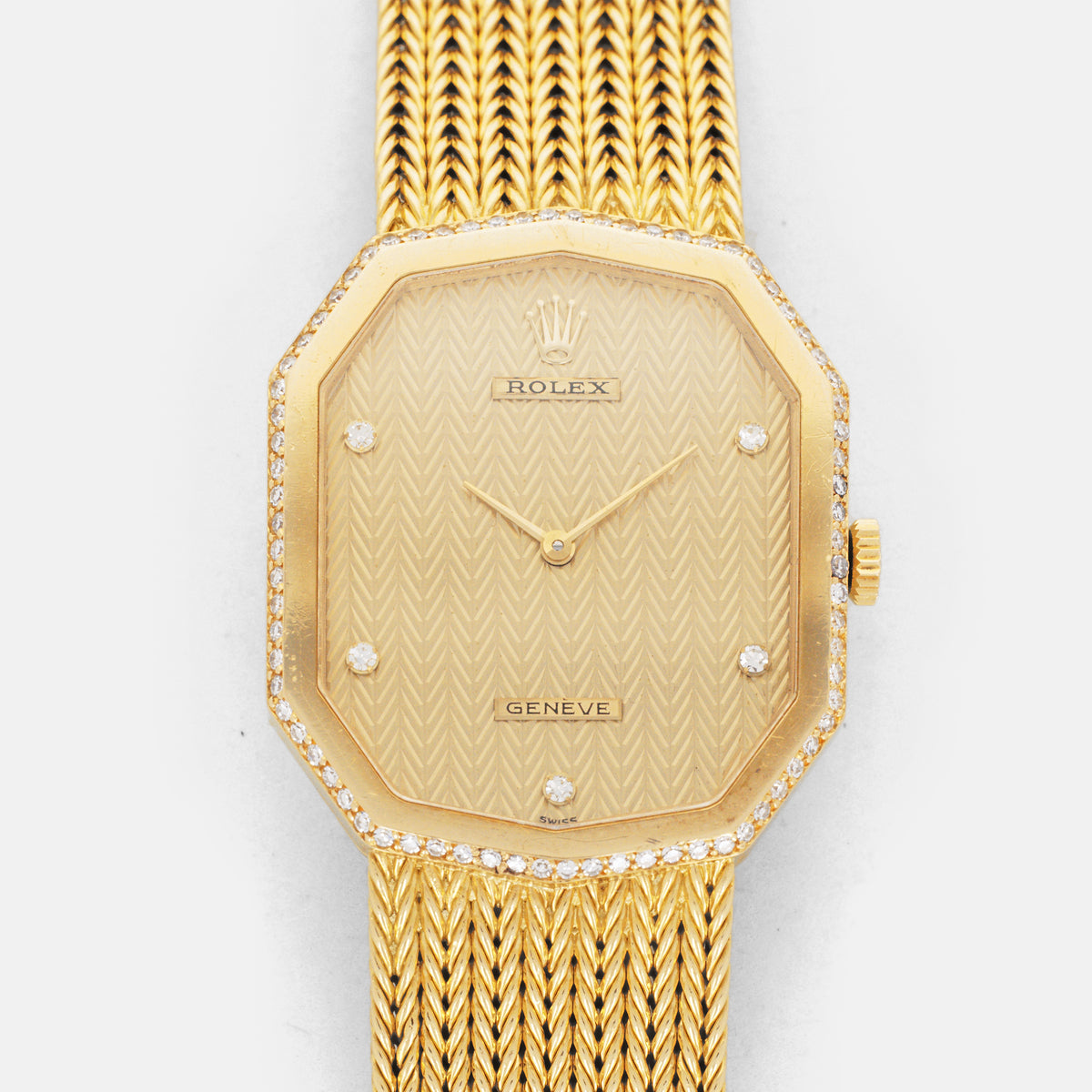 Rolex Yellow Gold Herringbone Diamond Dial Decagon Bracelet Watch Ref. 4953