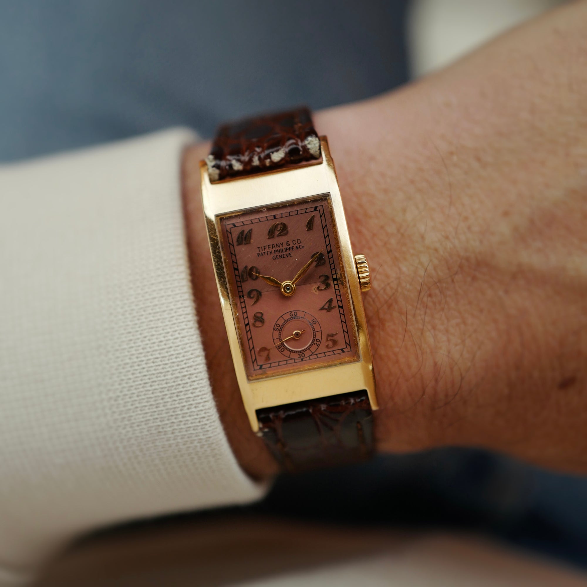 Patek Philippe Pink Gold Rectangular Watch Ref. 425 Retailed by Tiffany &amp; Co.