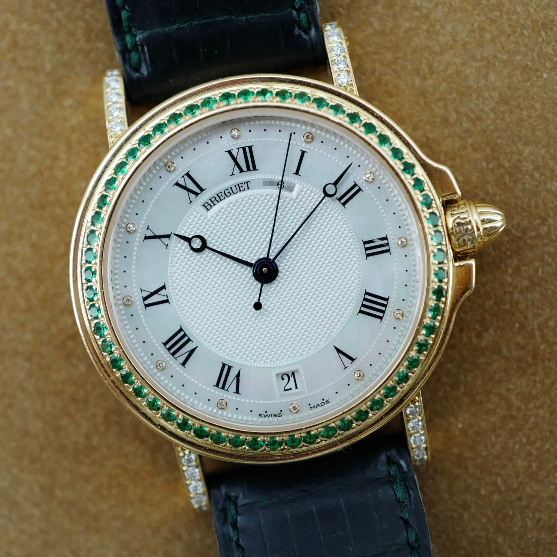 Breguet Yellow Gold Emerald &amp; Diamond Watch (New Arrival)