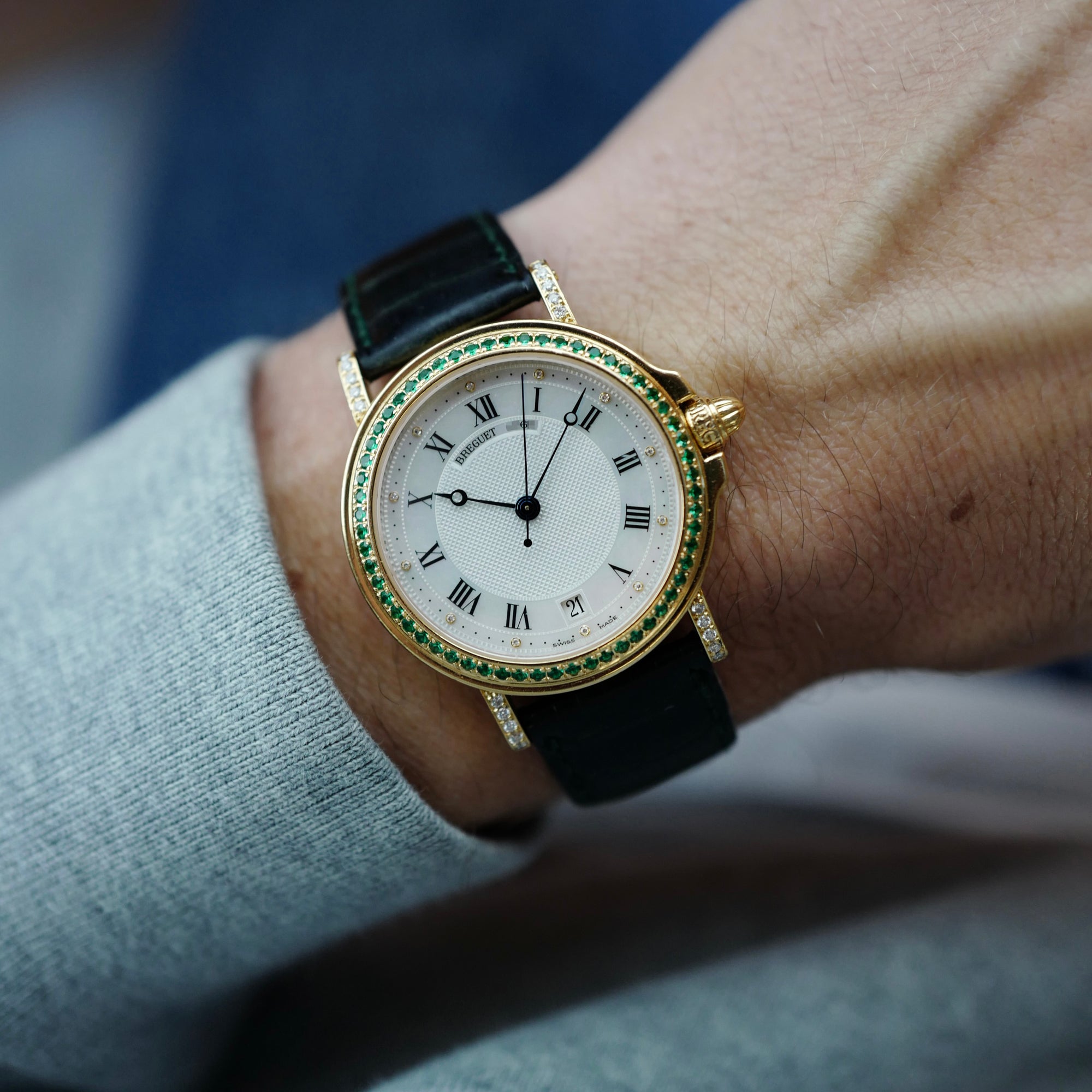 Breguet Yellow Gold Emerald &amp; Diamond Watch (New Arrival)