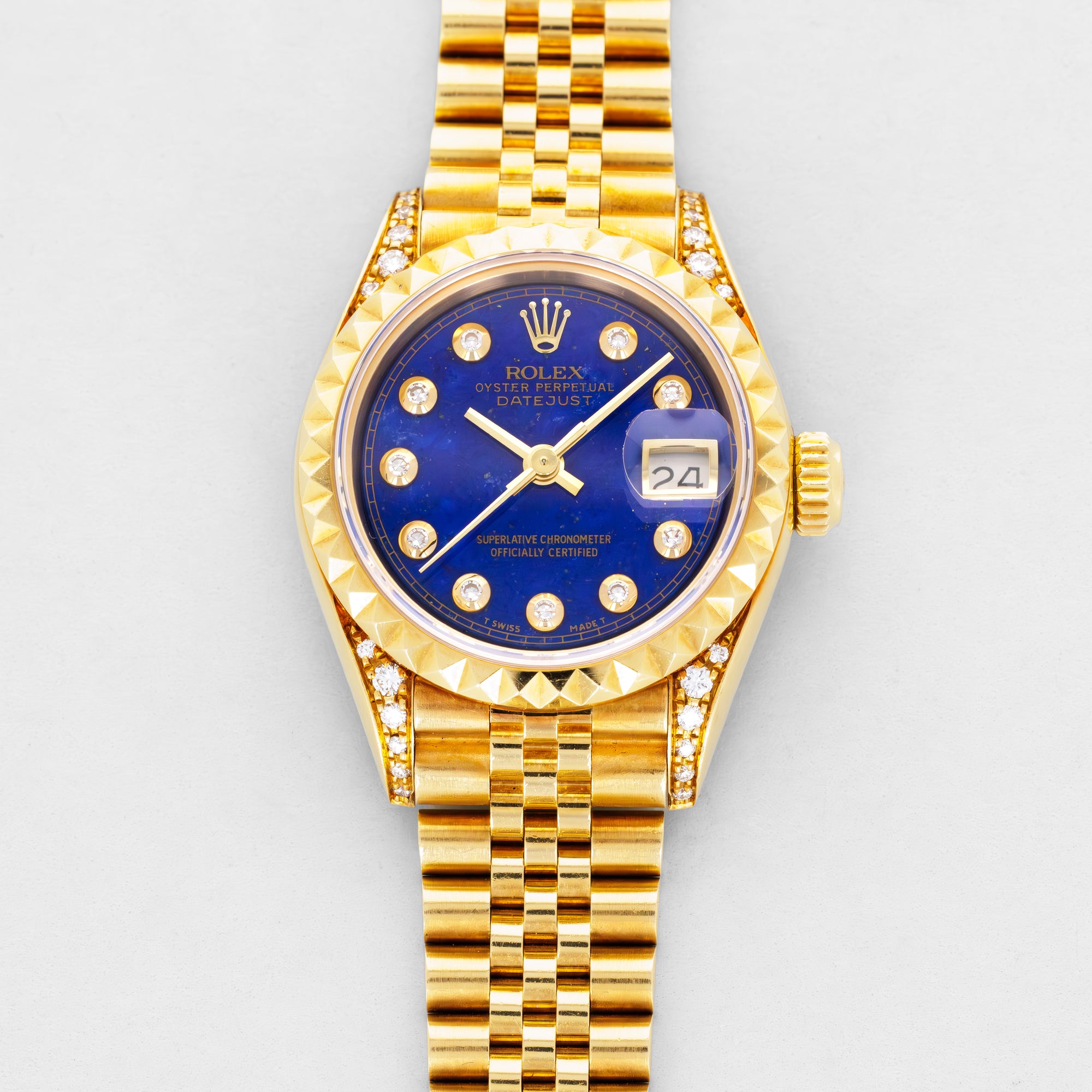 Rolex Yellow Gold Datejust Ref. 69188 with Lapis Dial and Pyramid  Diamond Markers