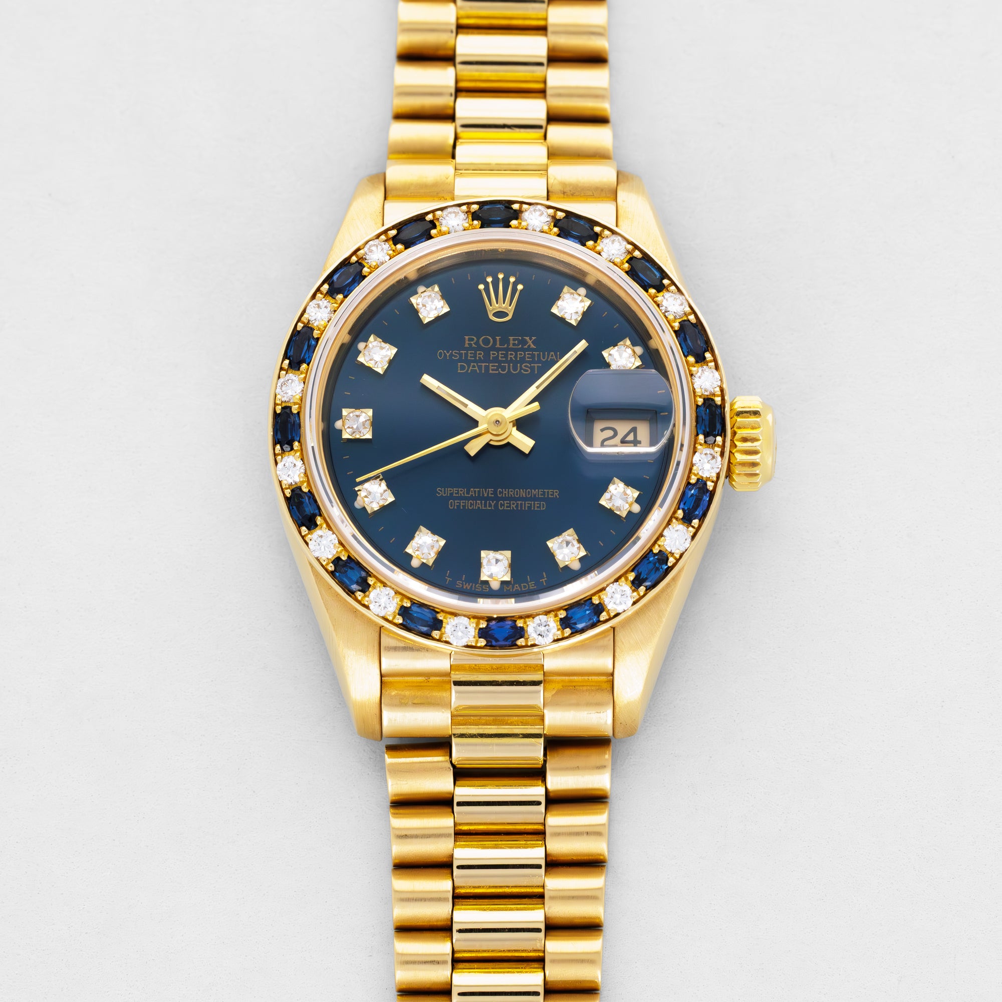 Rolex Yellow Gold Datejust Ref. 69198 with Diamond and Sapphire Bezel
