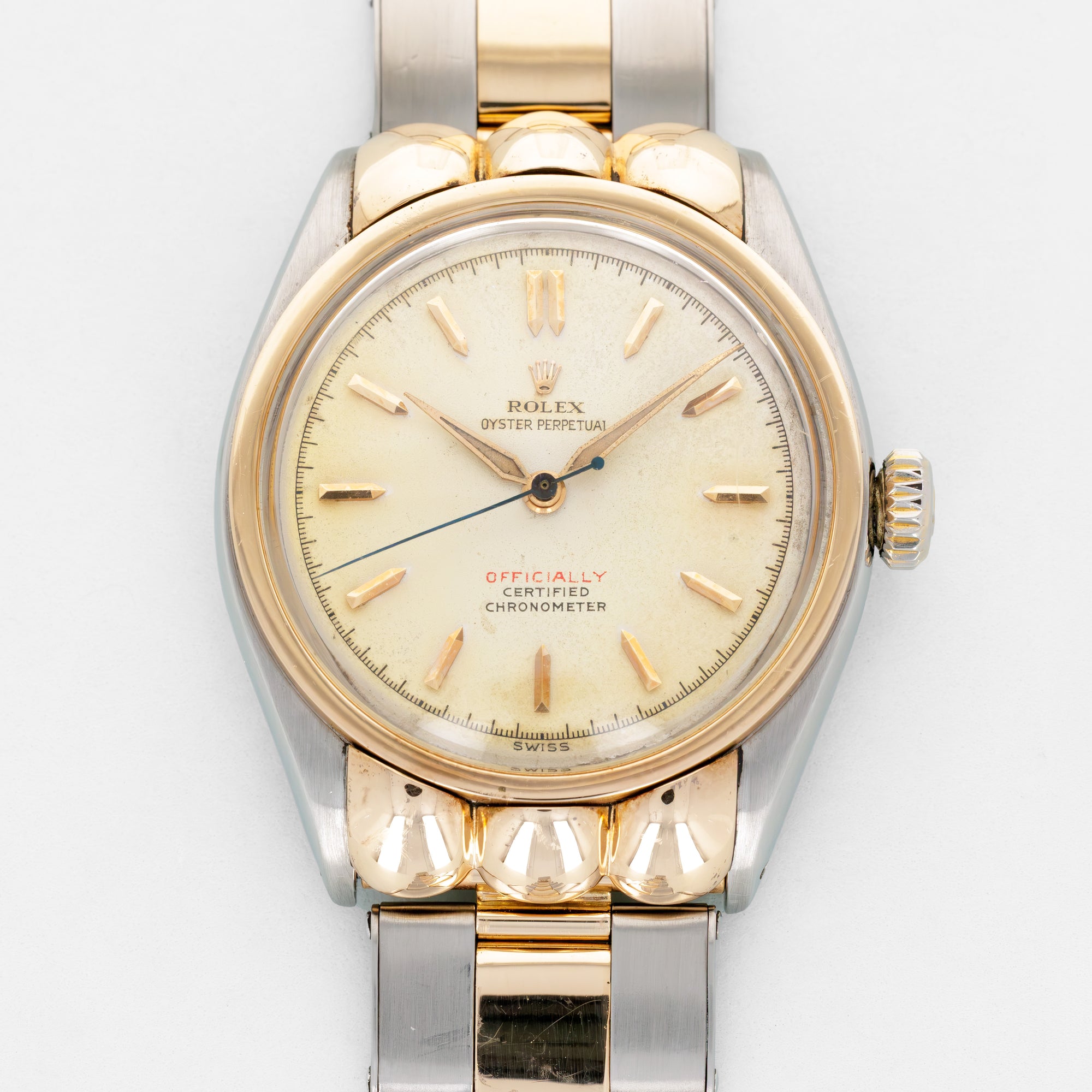 Rolex Steel and Pink Gold Oyster Perpetual Watch Ref. 5353 with Rare Scallop Lugs from 1953