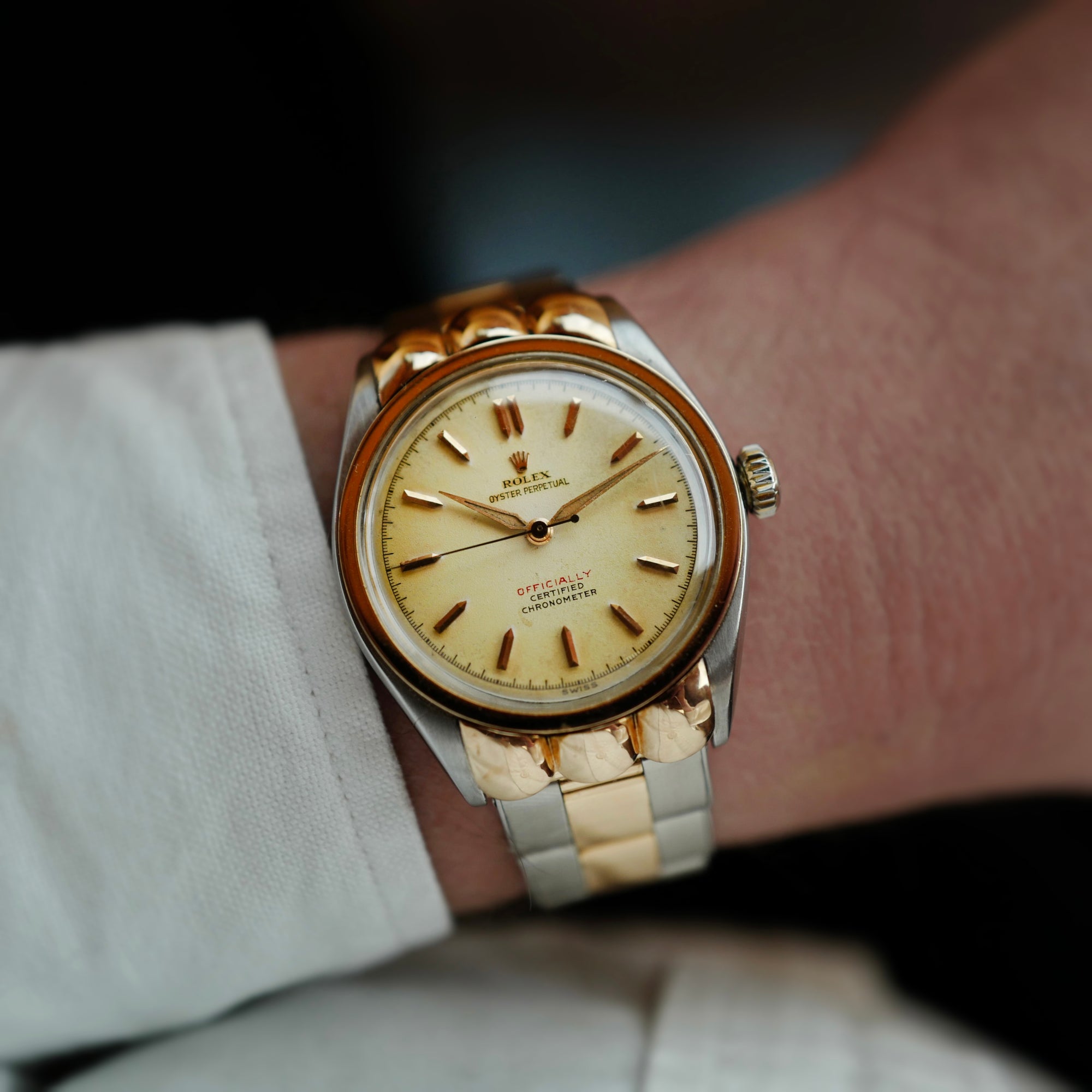 Rolex Steel and Pink Gold Oyster Perpetual Watch Ref. 5353 with Rare Scallop Lugs from 1953