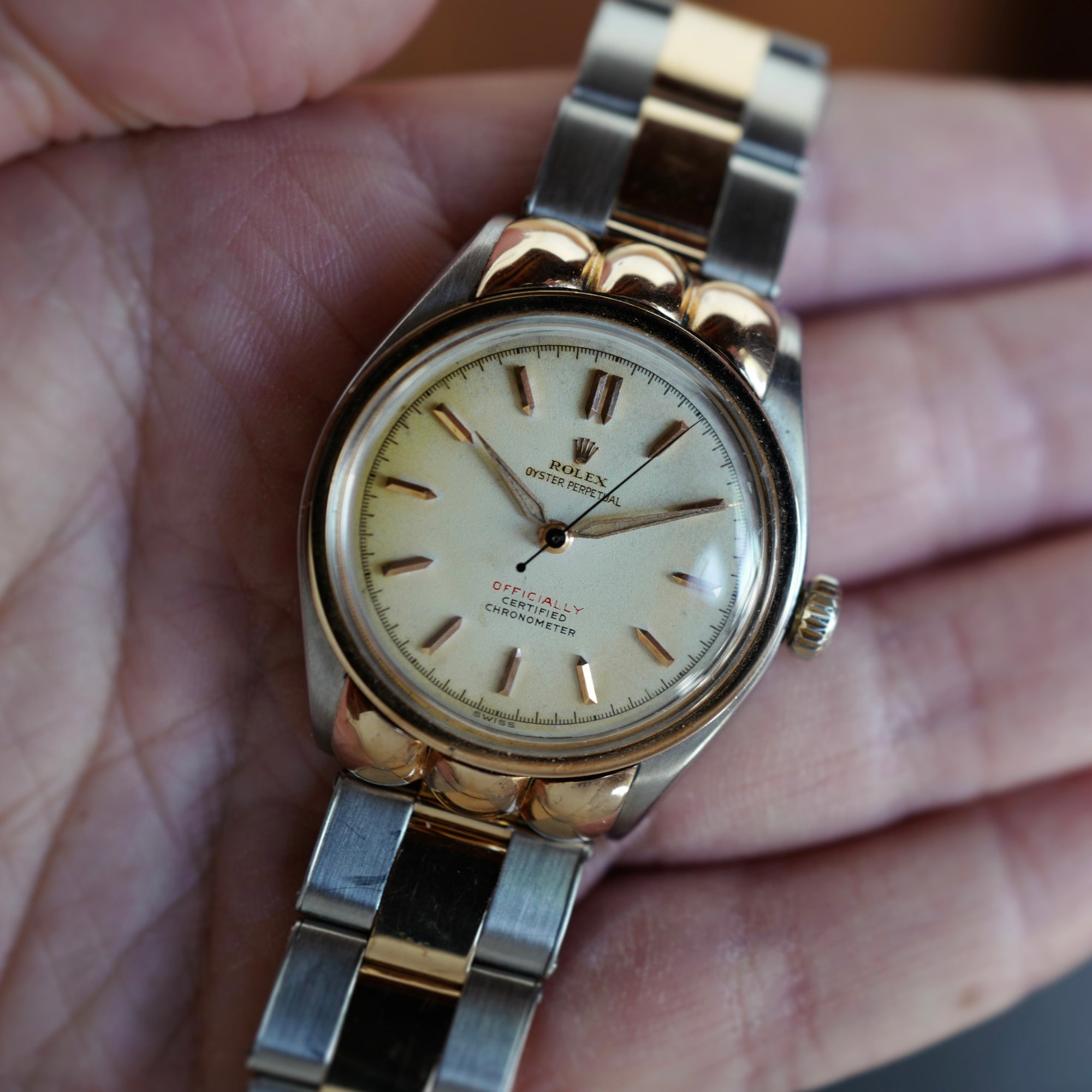 Rolex Steel and Pink Gold Oyster Perpetual Watch Ref. 5353 with Rare Scallop Lugs from 1953