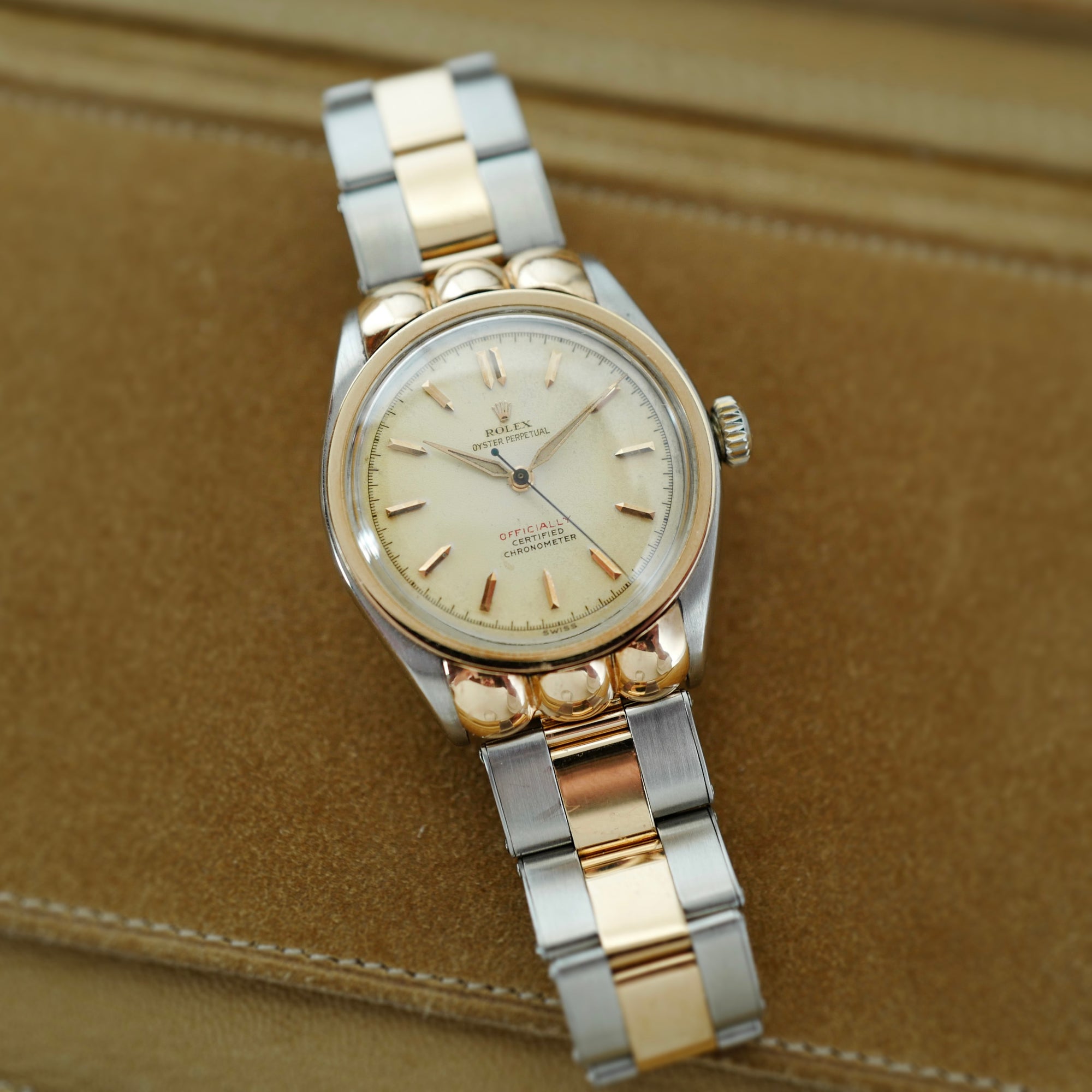 Rolex Steel and Pink Gold Oyster Perpetual Watch Ref. 5353 with Rare Scallop Lugs from 1953