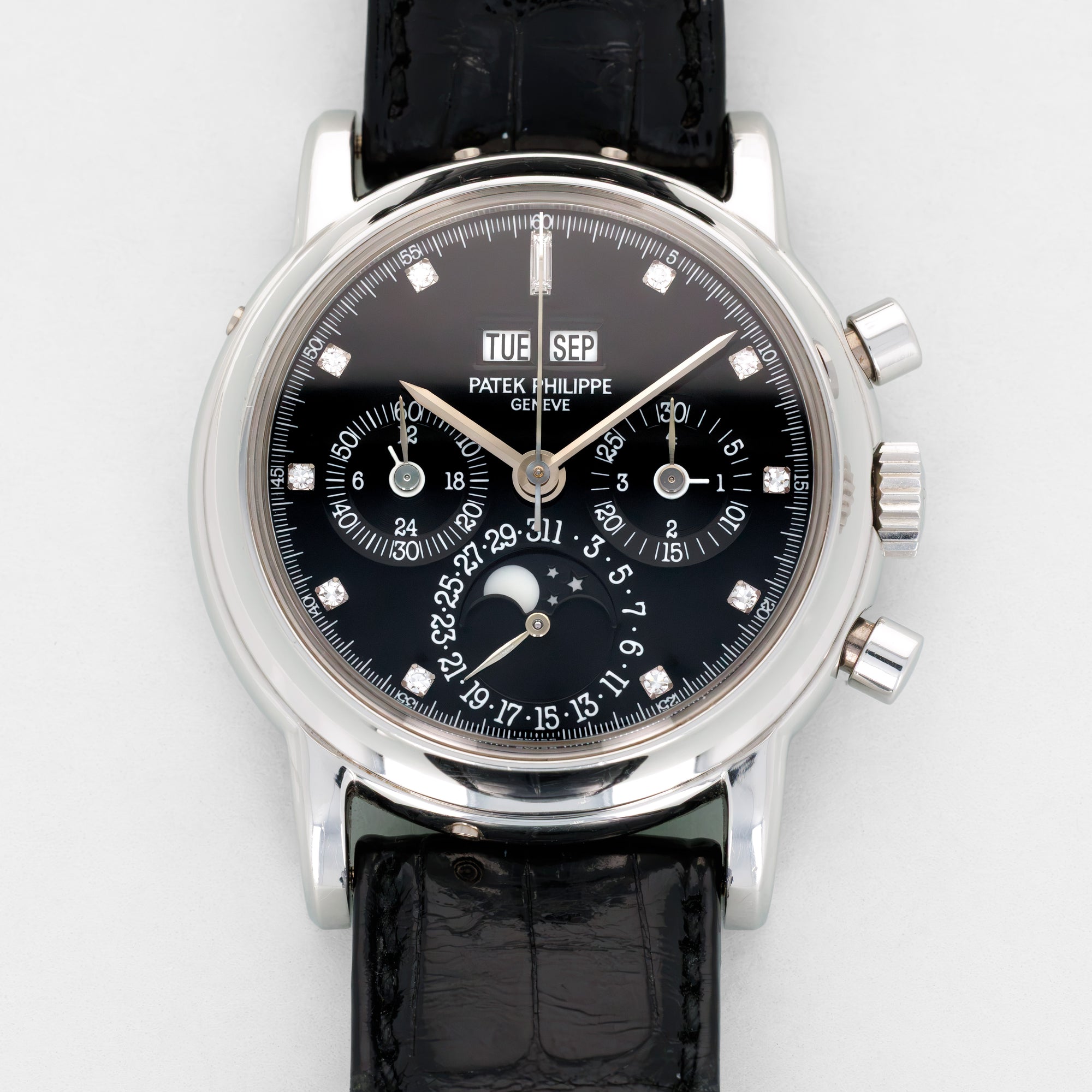 Patek Philippe Platinum Perpetual Calendar Chronograph Ref. 3970P with Original Box and Papers