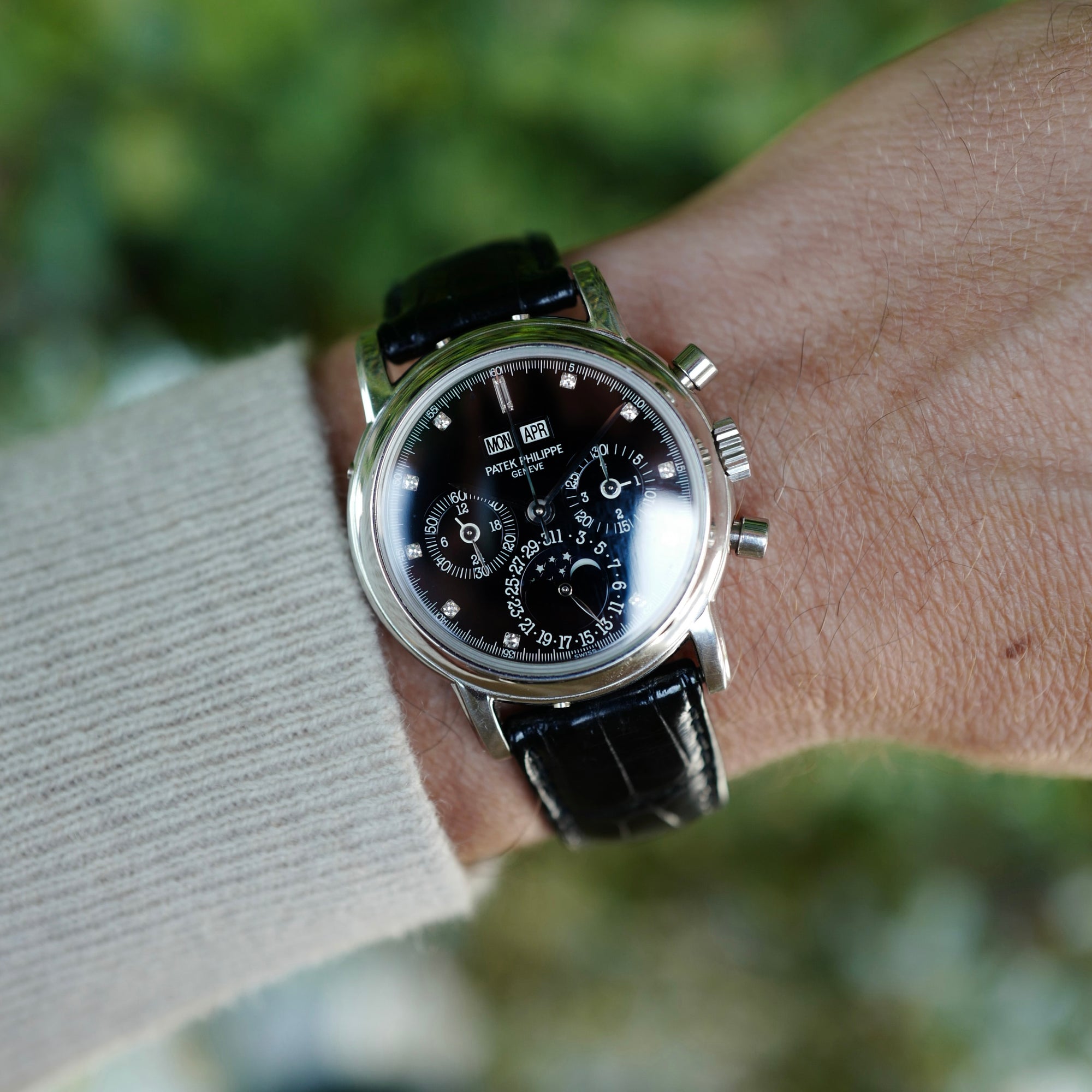 Patek Philippe Platinum Perpetual Calendar Chronograph Ref. 3970P with Original Box and Papers