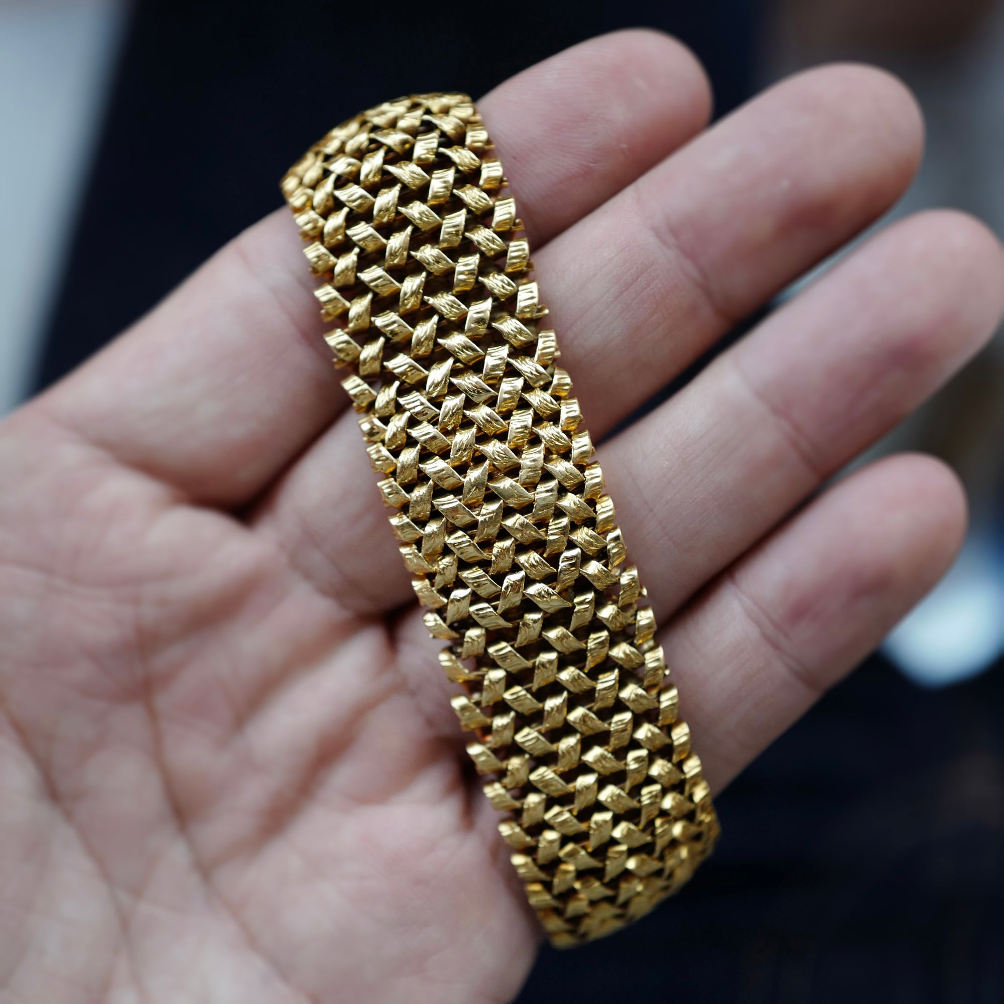 Rolex Yellow Gold Woven Bracelet Cover Watch with Gay Freres Bracelet