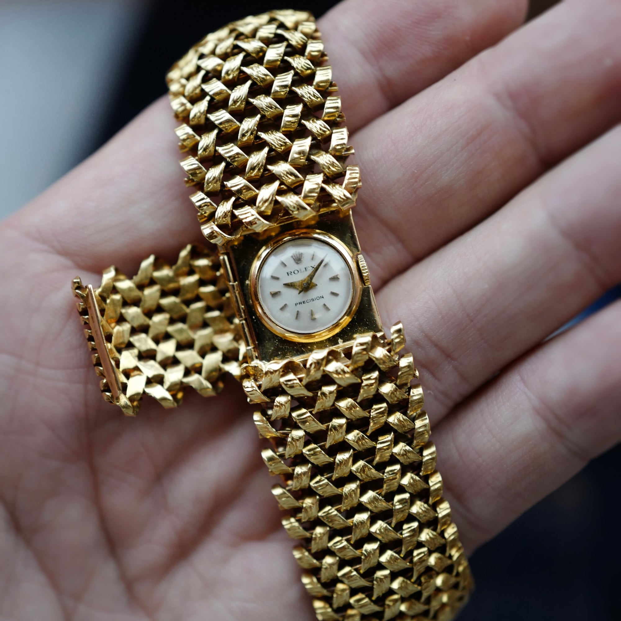Rolex Yellow Gold Woven Bracelet Cover Watch with Gay Freres Bracelet