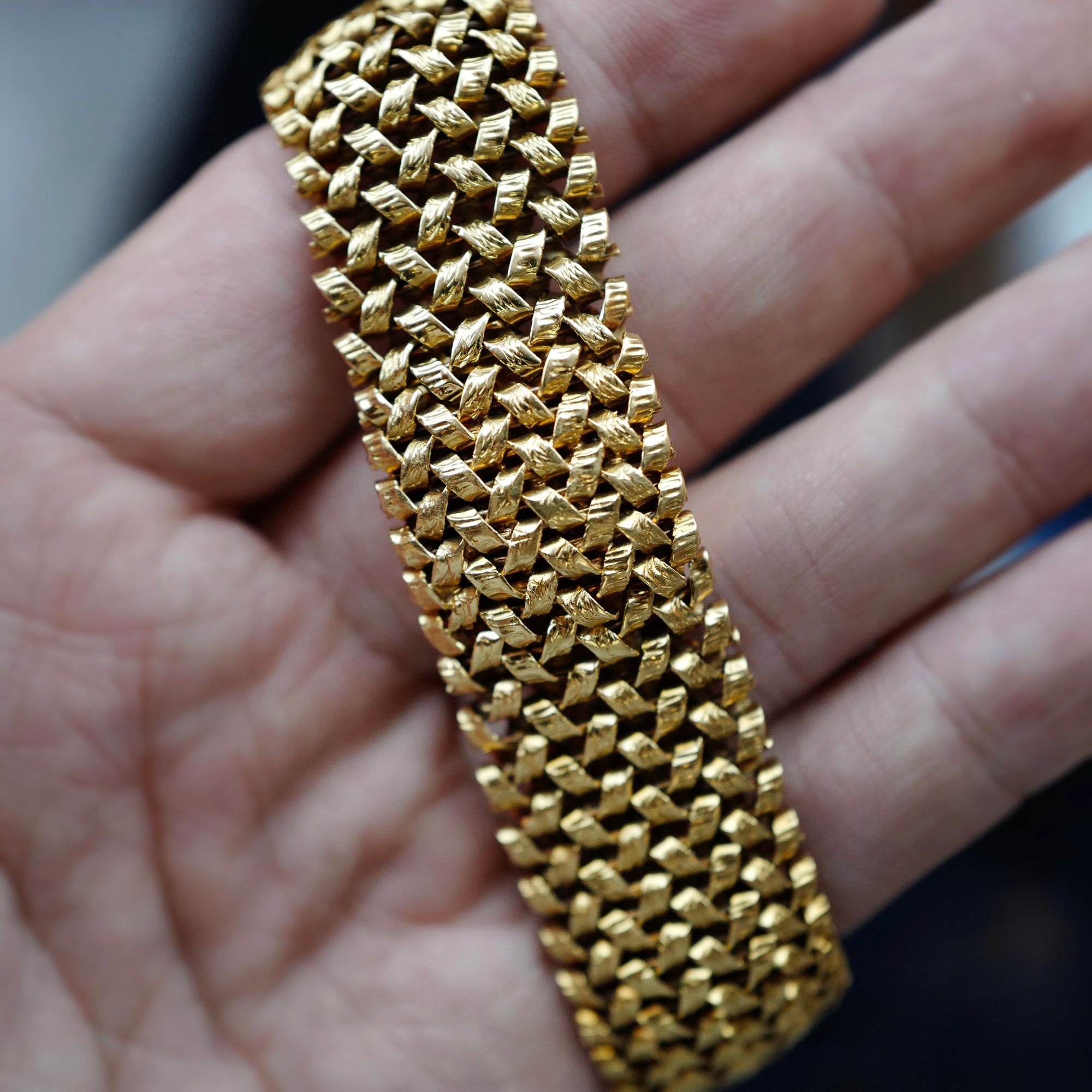 Rolex Yellow Gold Woven Bracelet Cover Watch with Gay Freres Bracelet