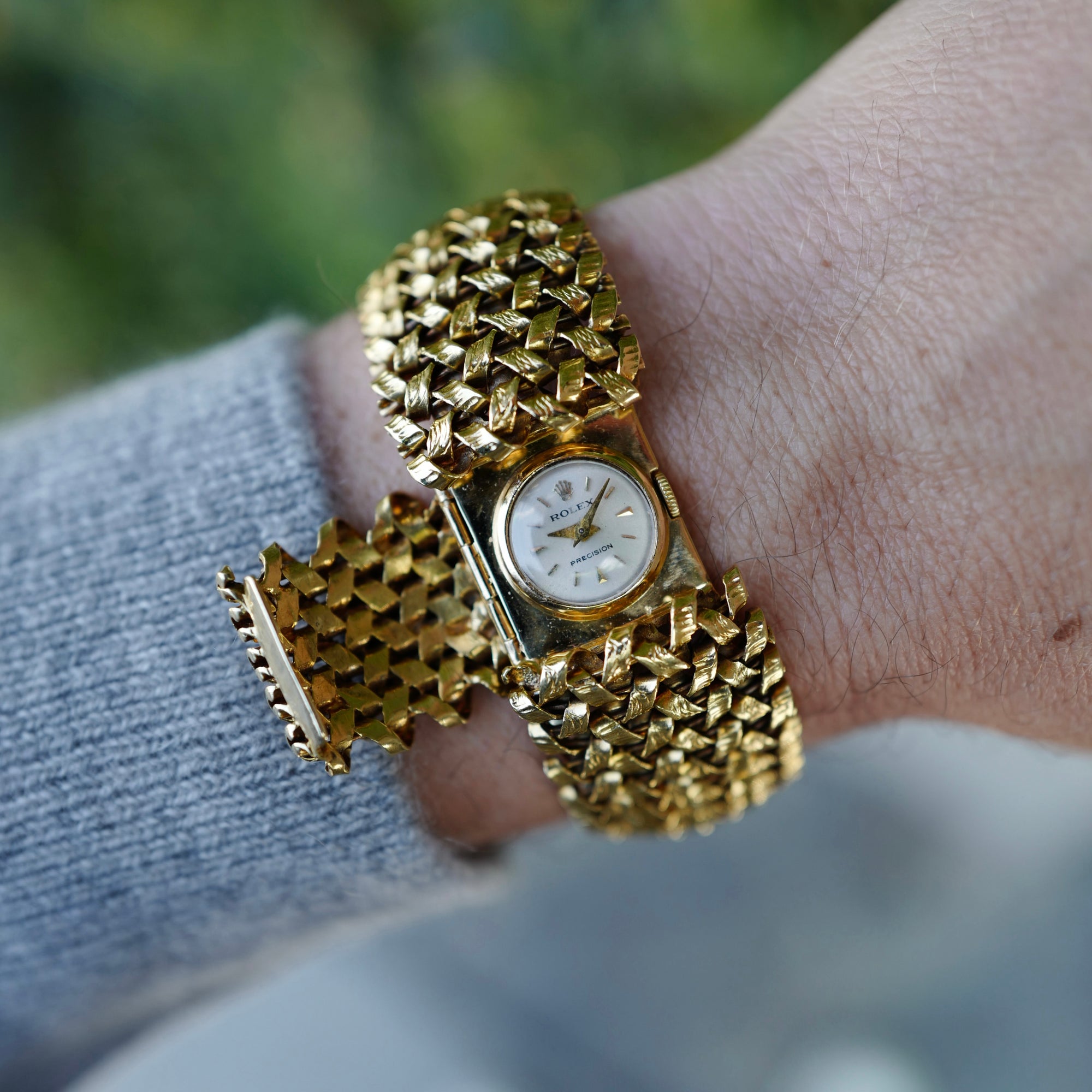 Rolex Yellow Gold Woven Bracelet Cover Watch with Gay Freres Bracelet