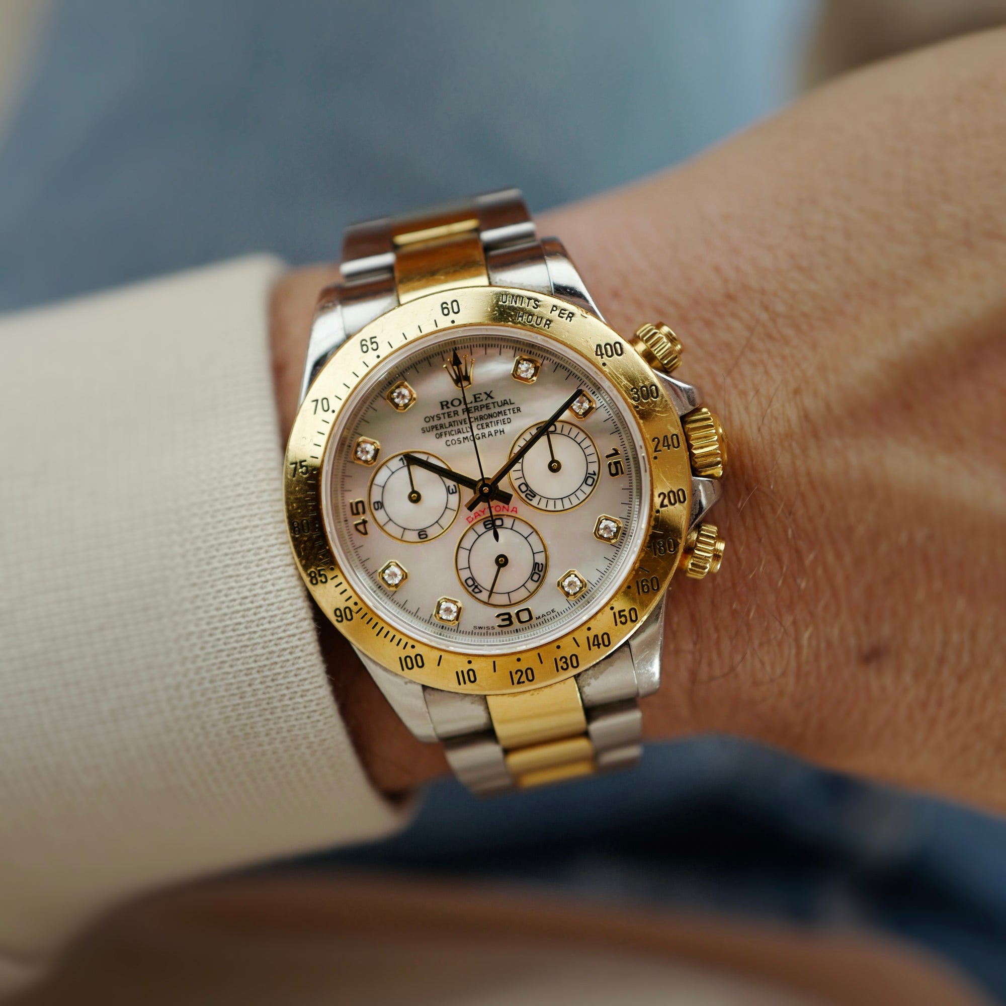 Rolex Two-Tone Daytona Ref. 116523 with Mother of Pearl Dial with Papers (New Arrival)