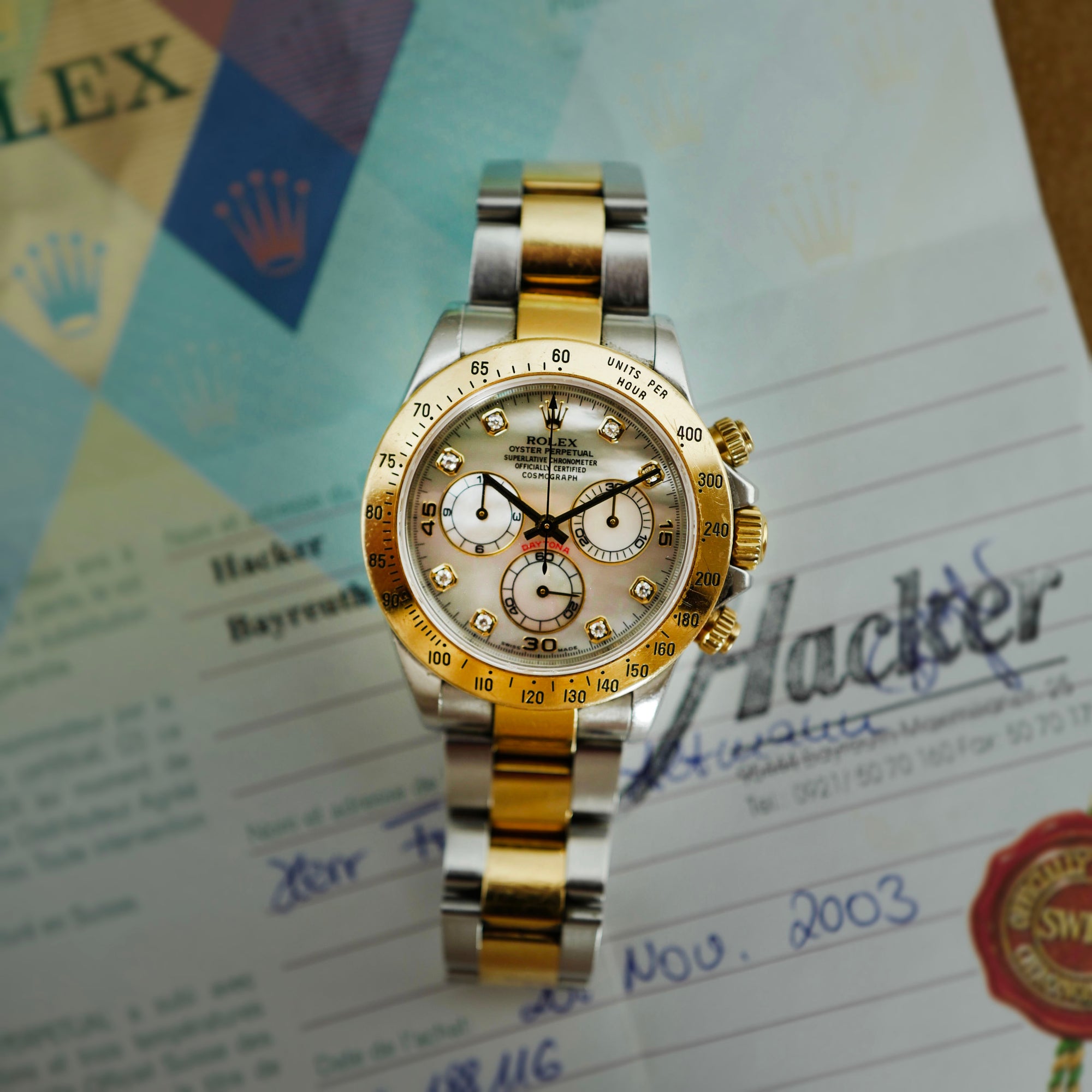 Rolex Two-Tone Daytona Ref. 116523 with Mother of Pearl Dial with Papers (New Arrival)