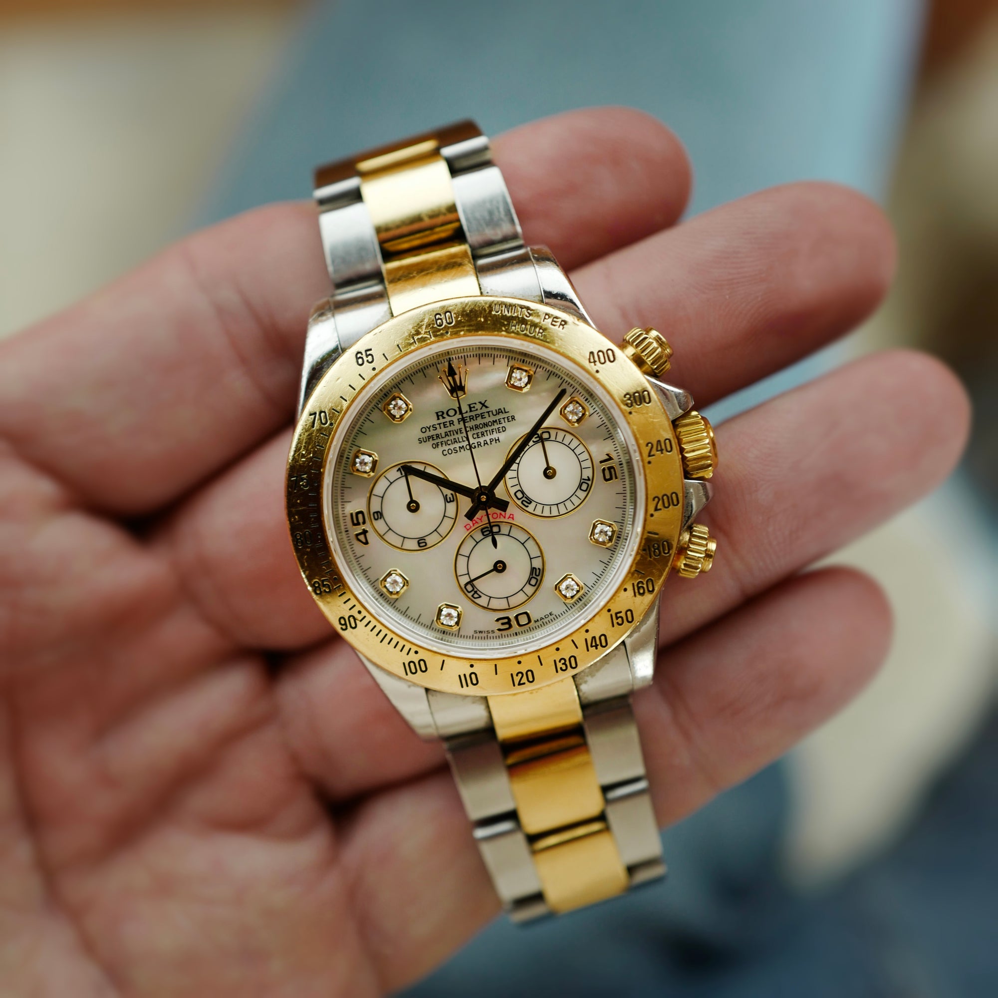 Rolex Two-Tone Daytona Ref. 116523 with Mother of Pearl Dial with Papers (New Arrival)