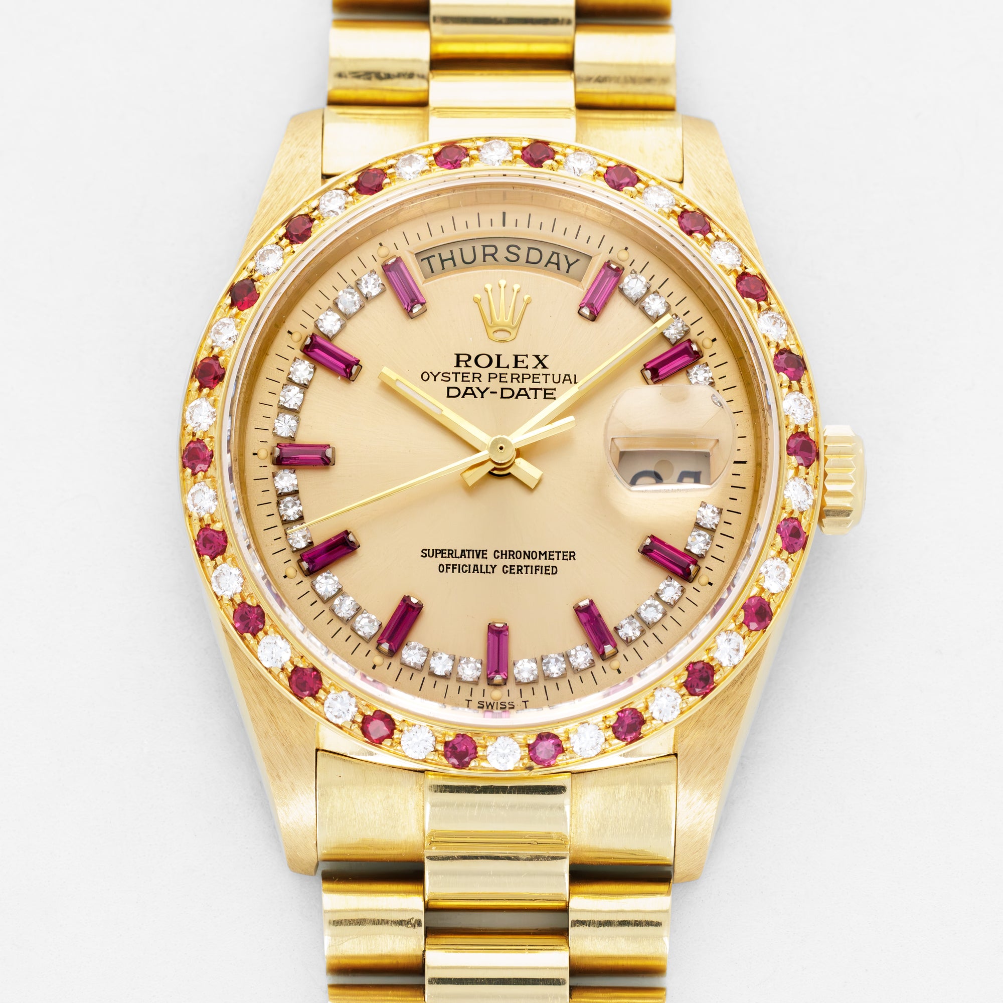 Rolex Yellow Gold Day-Date Ref. 18148 Diamond &amp; Ruby Bezel and Dial