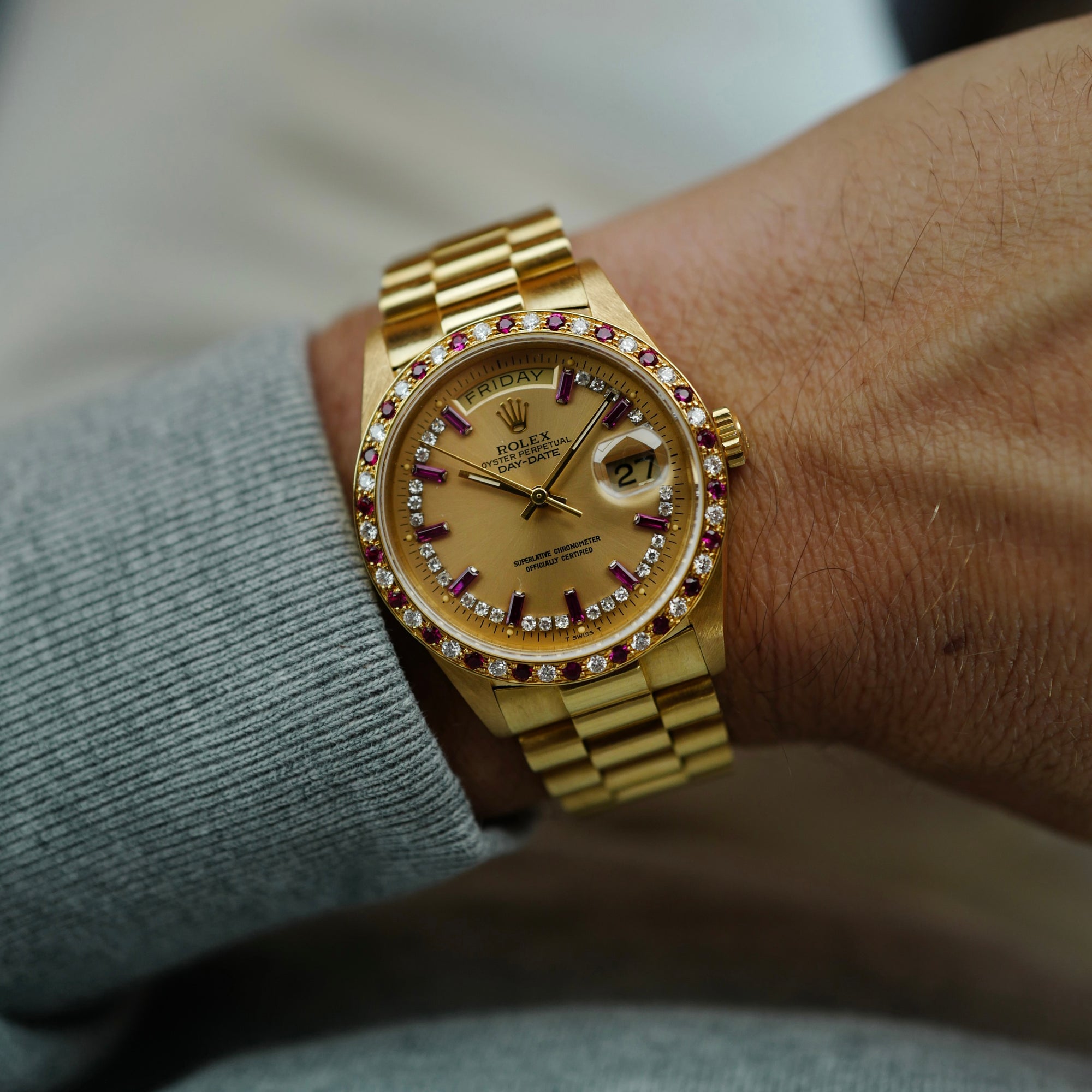 Rolex Yellow Gold Day-Date Ref. 18148 Diamond &amp; Ruby Bezel and Dial
