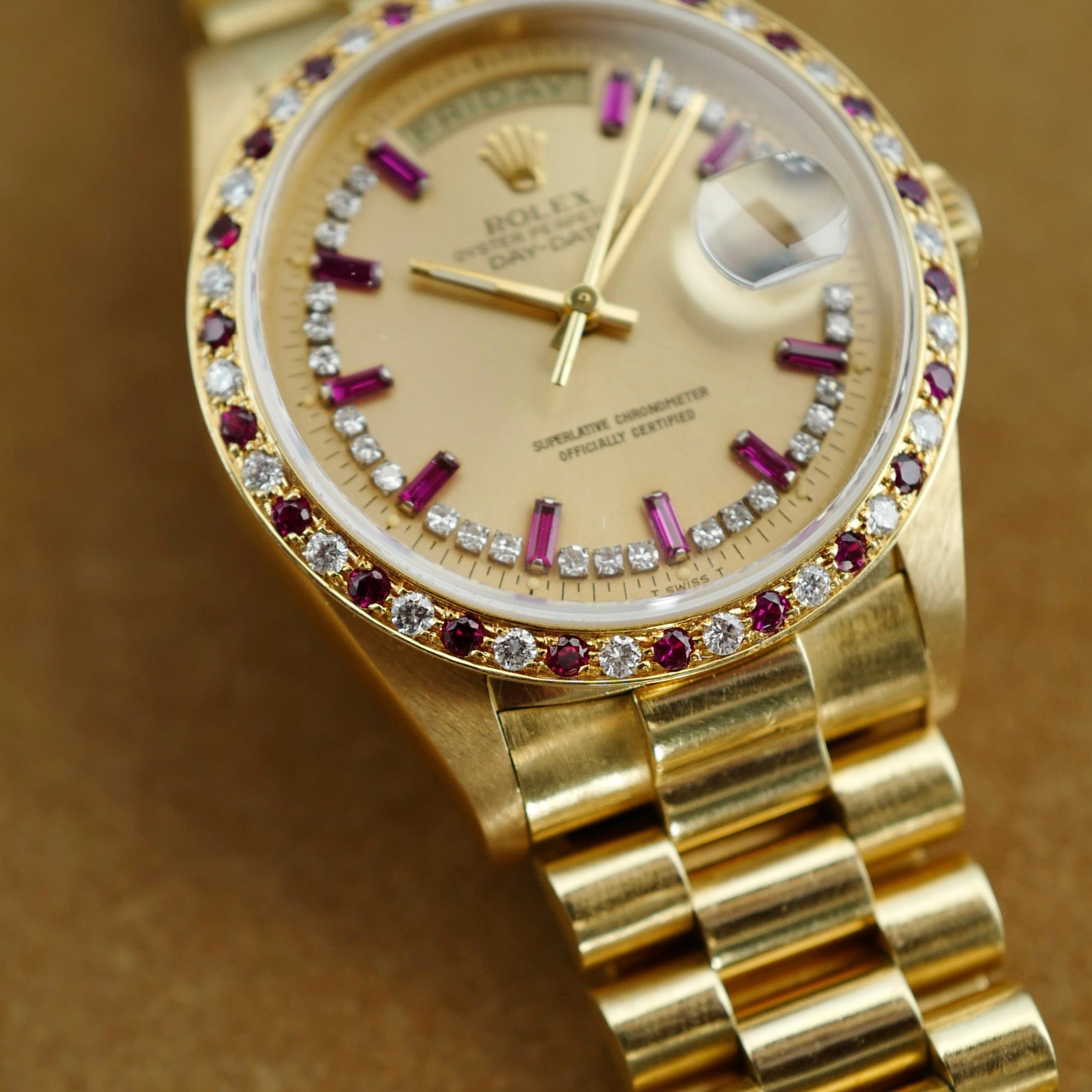 Rolex Yellow Gold Day-Date Ref. 18148 Diamond &amp; Ruby Bezel and Dial