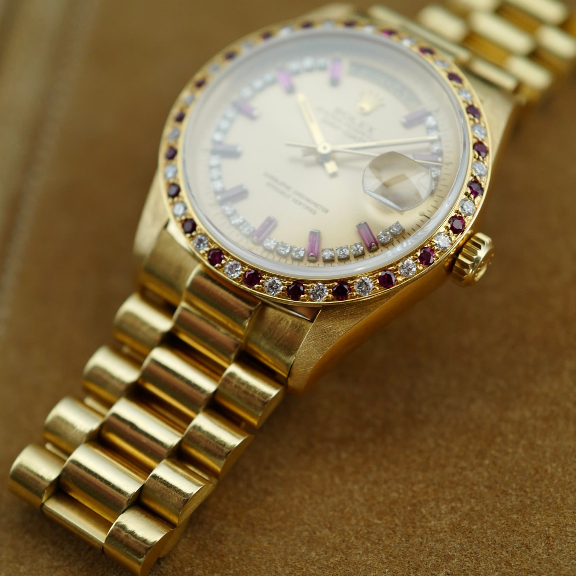 Rolex Yellow Gold Day-Date Ref. 18148 Diamond &amp; Ruby Bezel and Dial