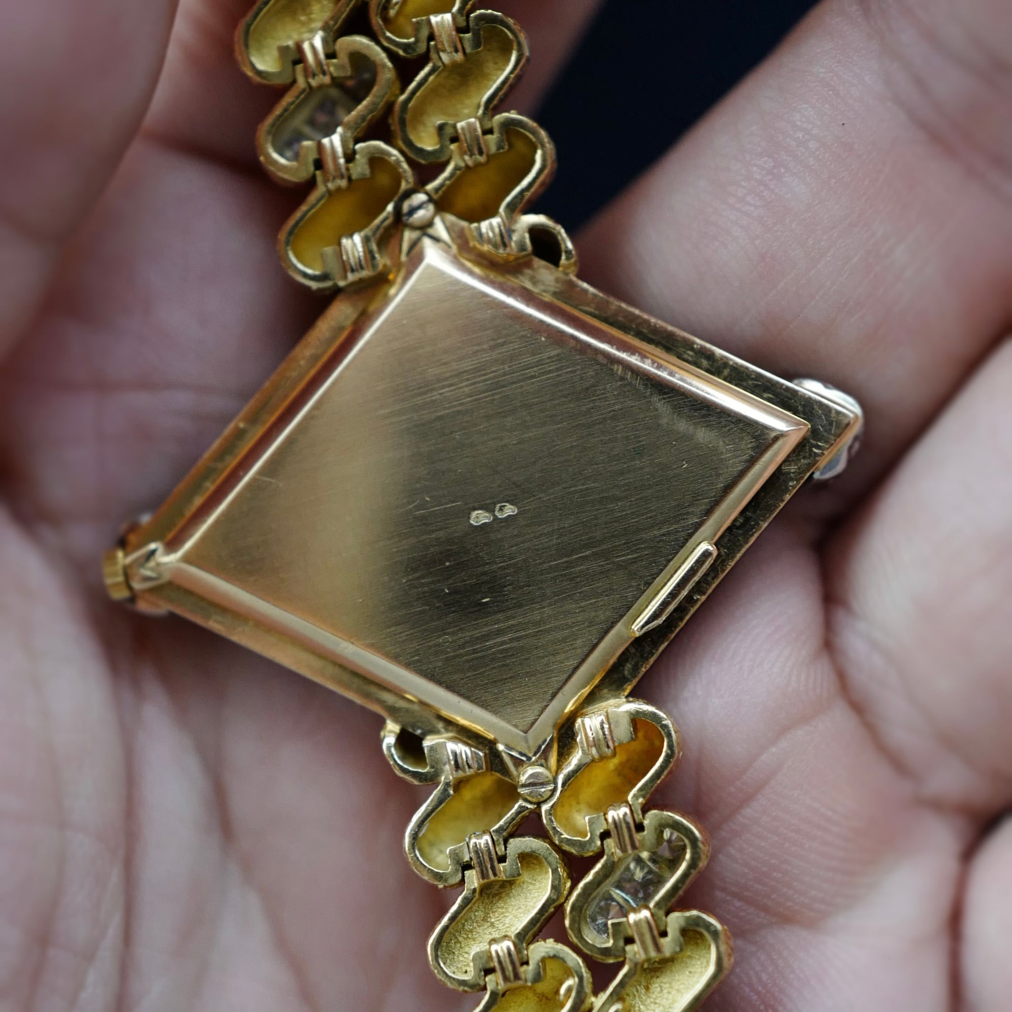 Piaget Yellow Gold Coral, Onyx, Diamond Watch, Circa 1970s