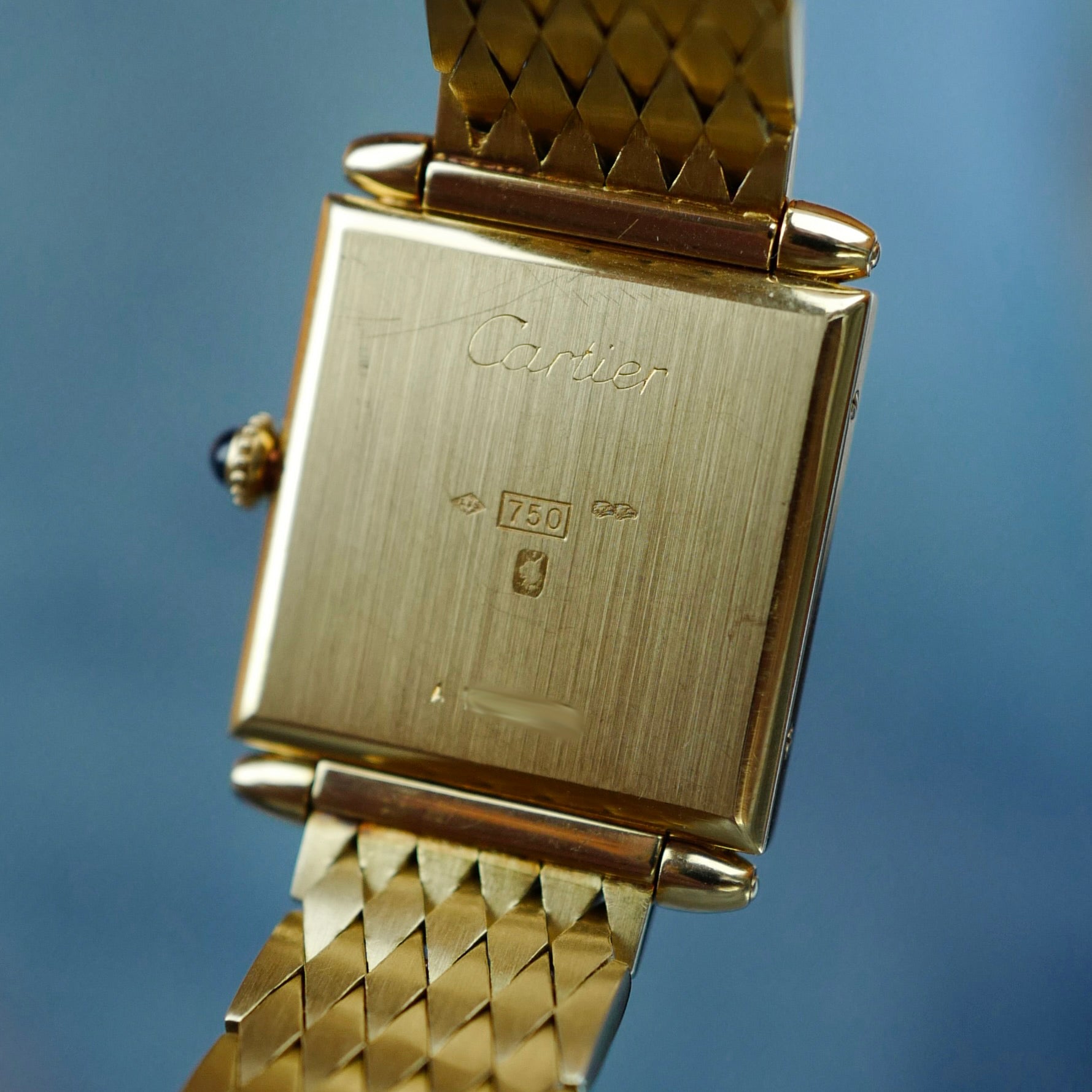Cartier Yellow Gold Blue Enamel Mecanique Obus Watch (New Arrival)