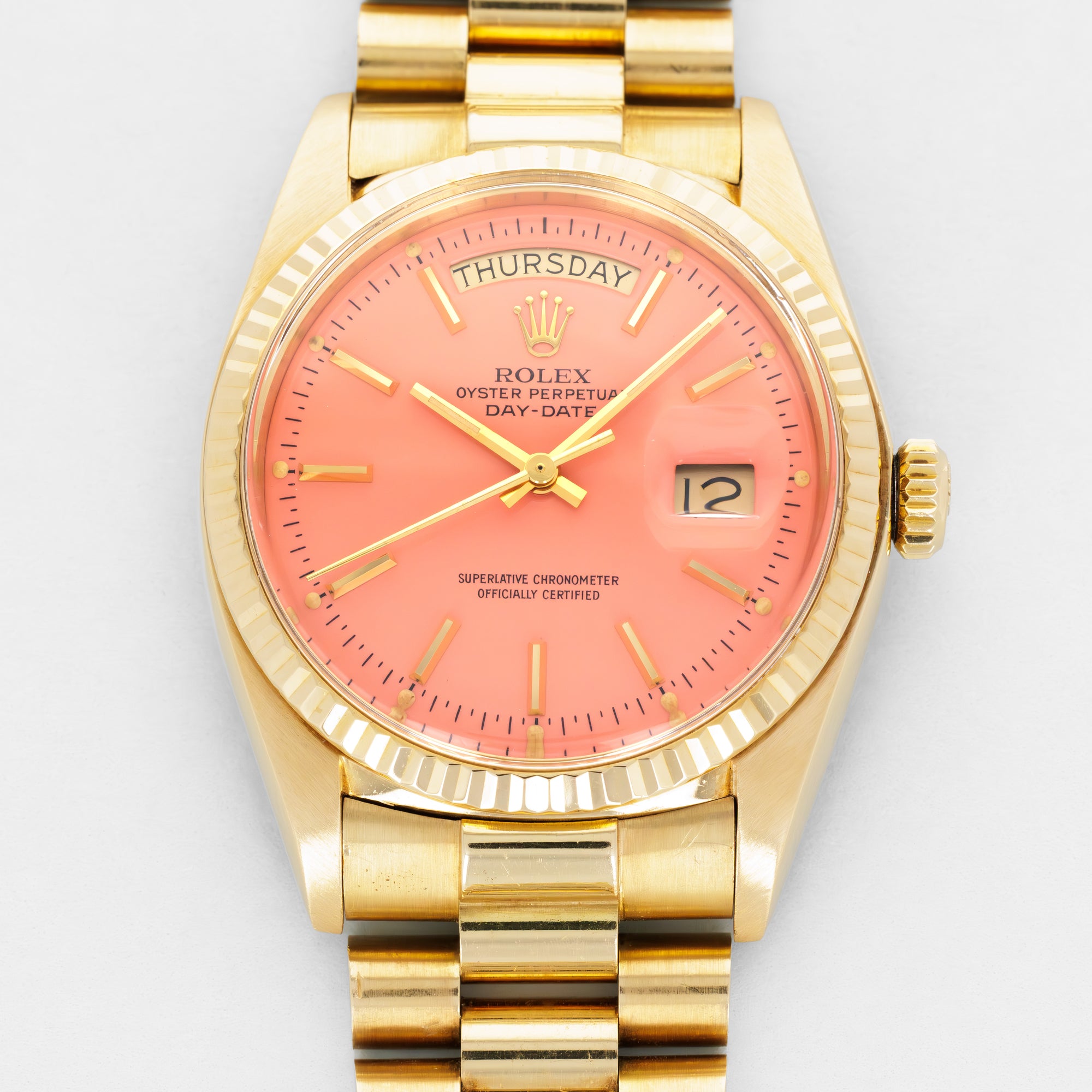 Rolex Yellow Gold Day-Date Ref. 1803 with Peach Stella Dial Retailed by Asprey