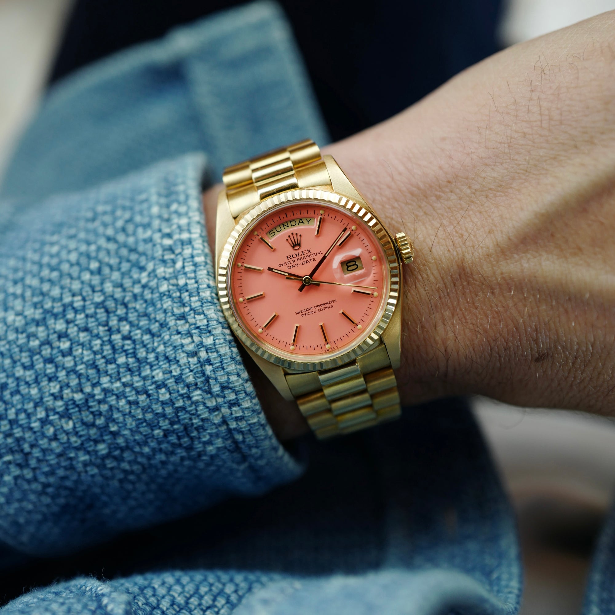 Rolex Yellow Gold Day-Date Ref. 1803 with Peach Stella Dial Retailed by Asprey