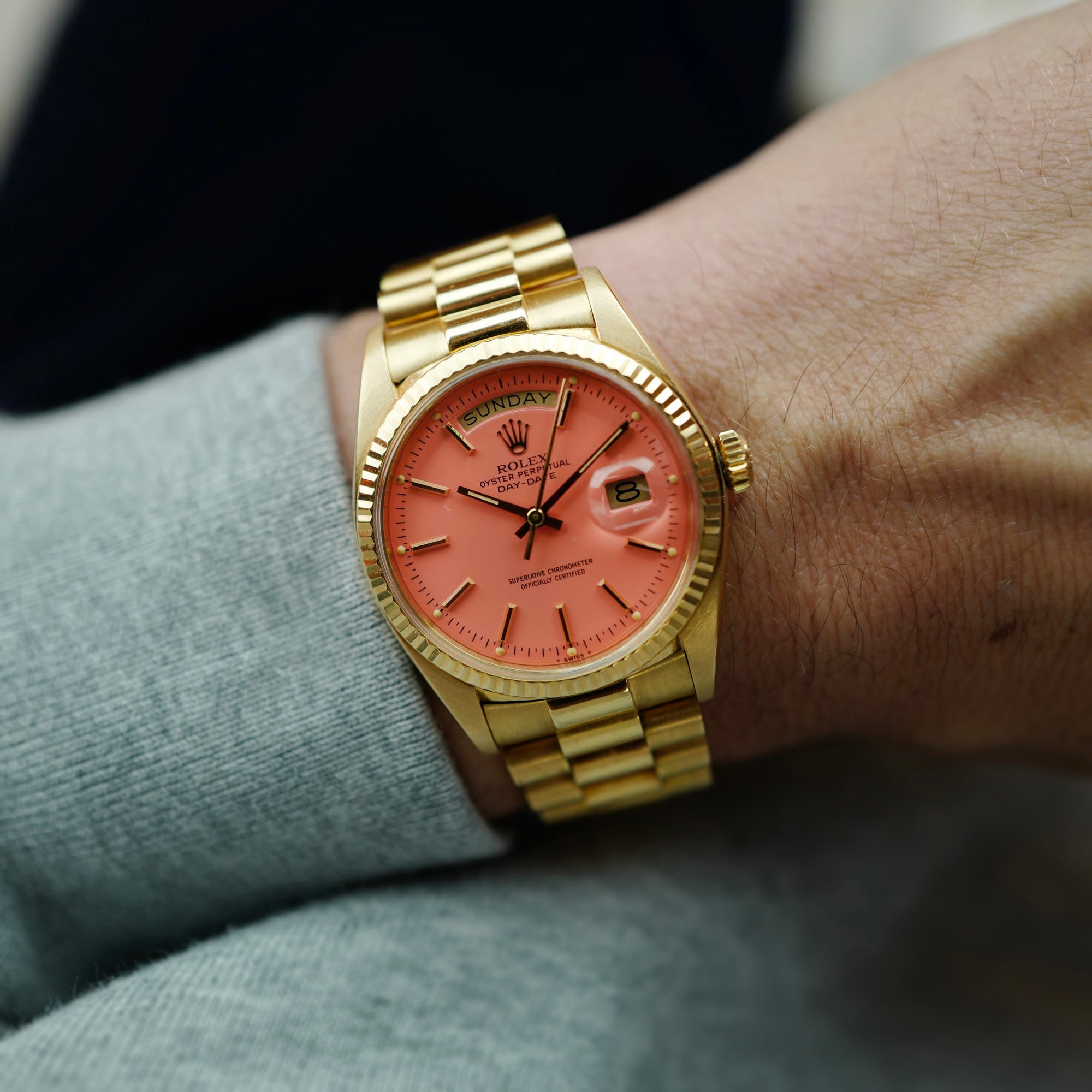 Rolex Yellow Gold Day-Date Ref. 1803 with Peach Stella Dial Retailed by Asprey