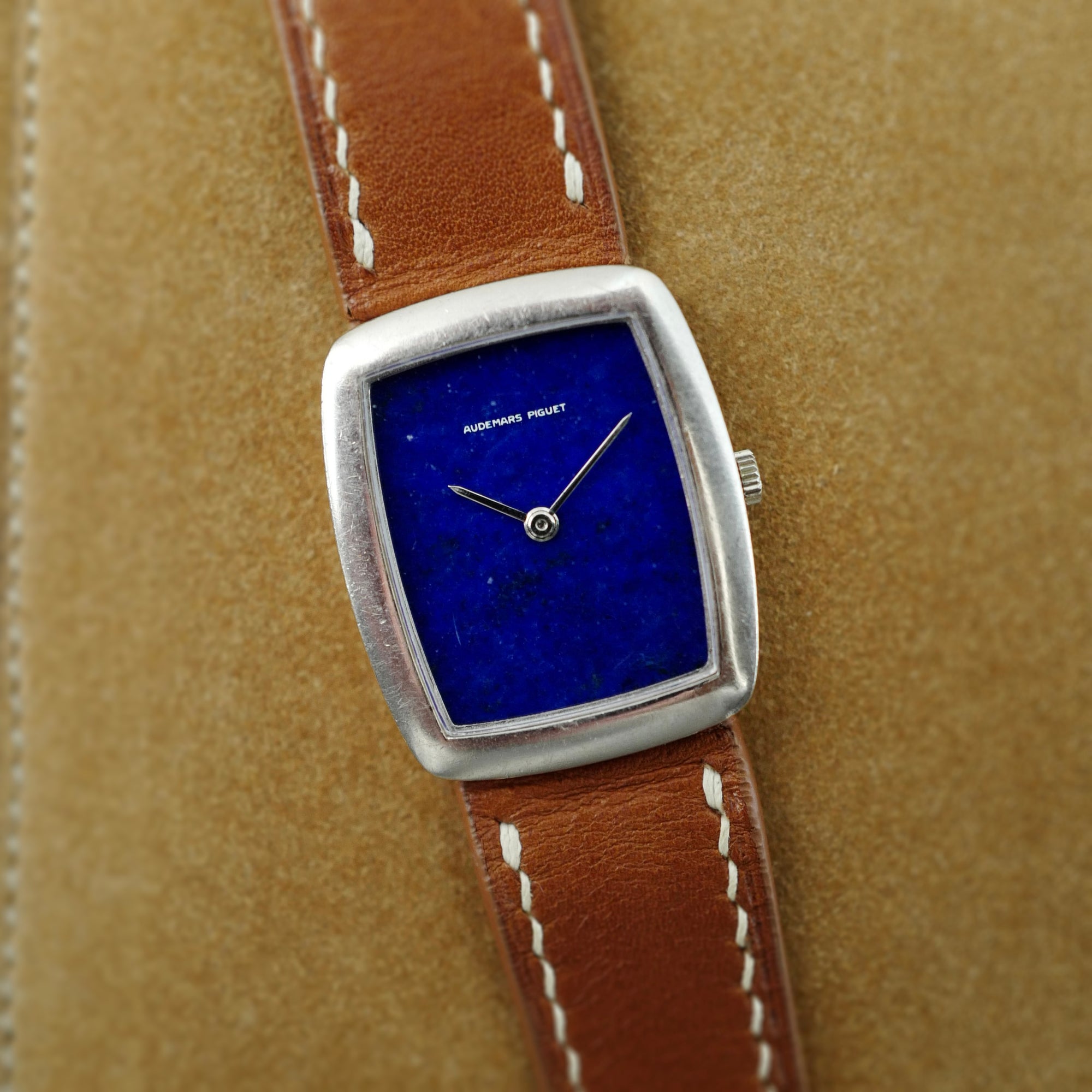 Audemars Piguet White Gold Rectangular Watch with Lapis Watch (New Arrival)