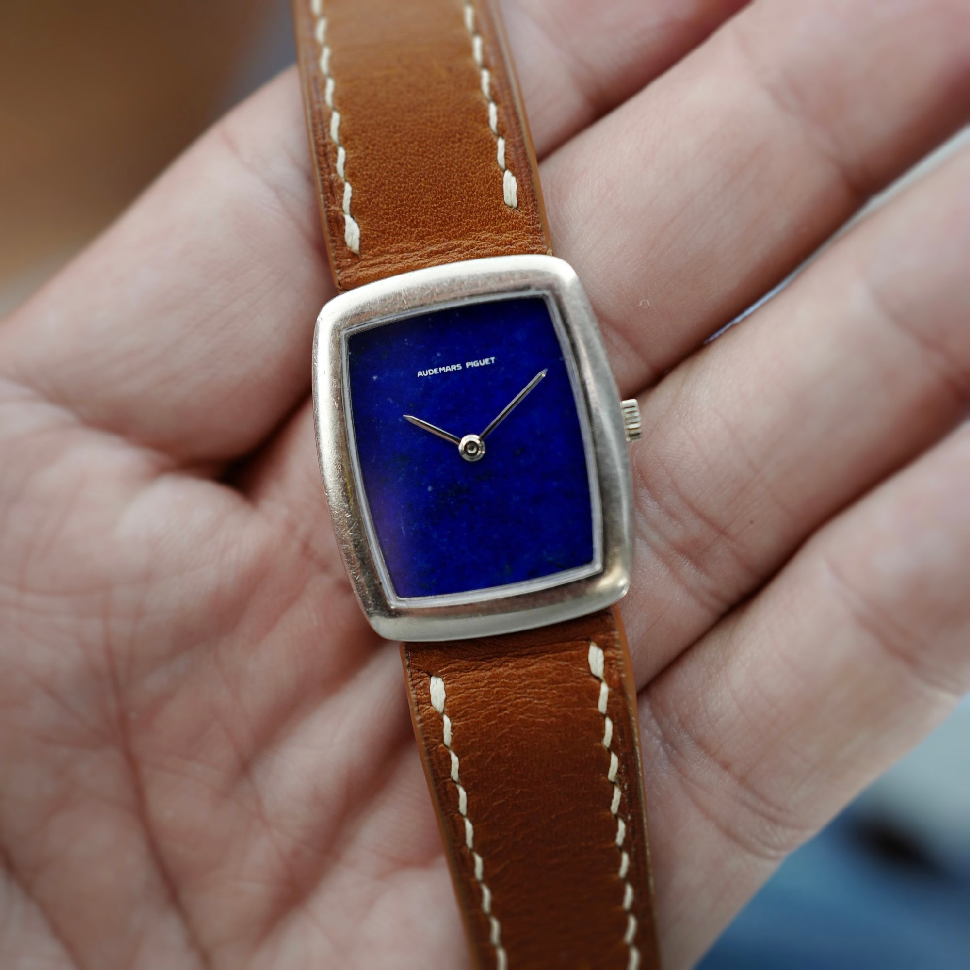 Audemars Piguet White Gold Rectangular Watch with Lapis Watch (New Arrival)