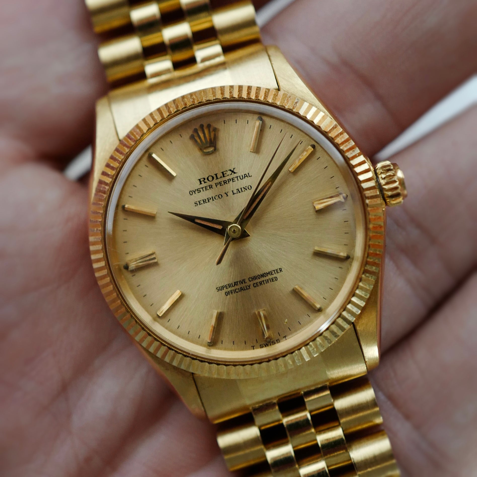 Rolex Yellow Gold Oyster Perpetual Serpico y Laino Watch Ref. 1005 in Top Condition