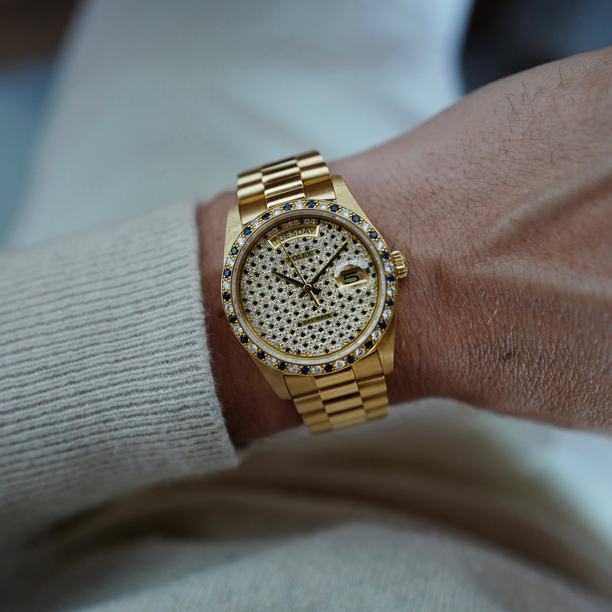 Rolex Yellow Gold Day-Date Sapphire &amp; Diamonds Watch Ref. 18148