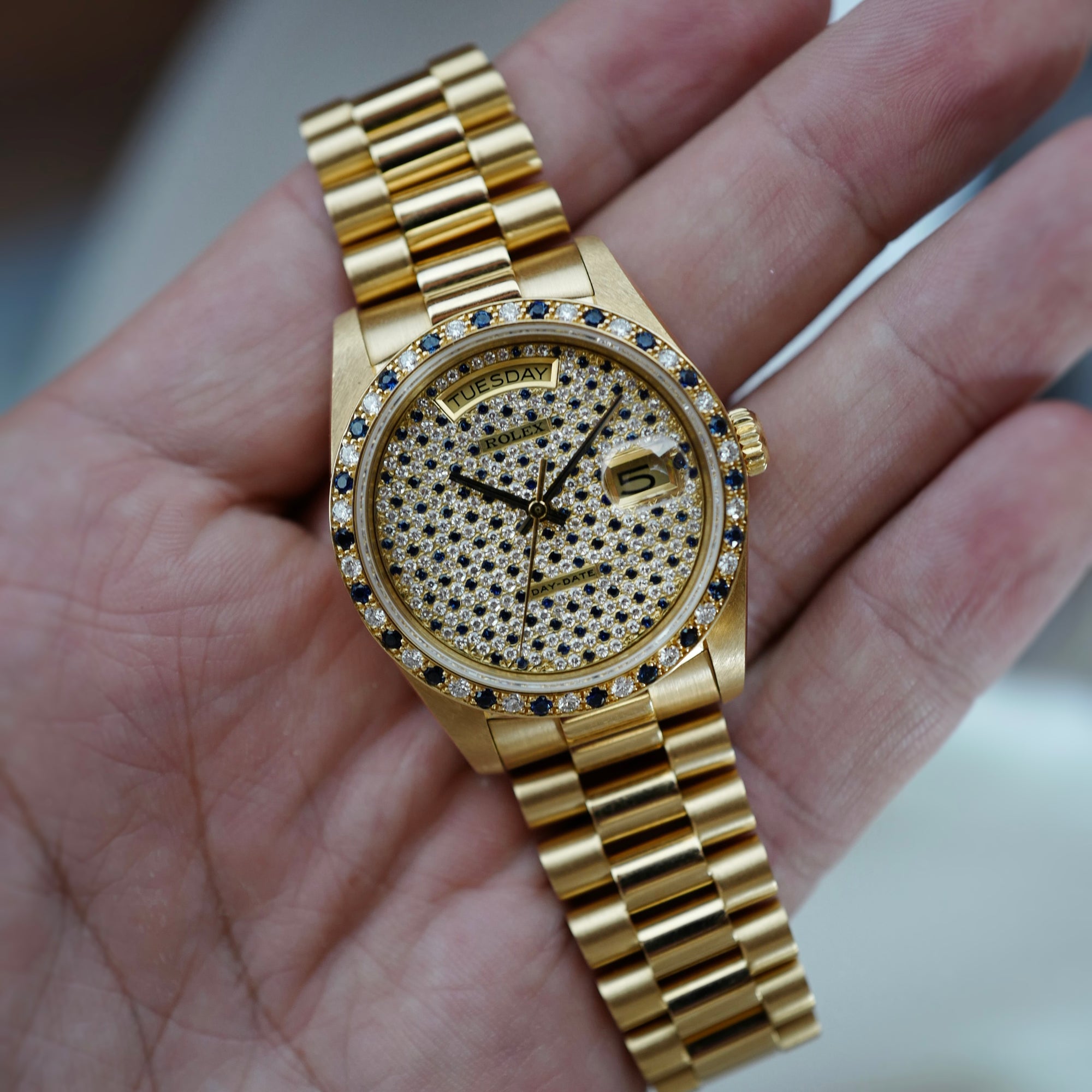 Rolex Yellow Gold Day-Date Sapphire &amp; Diamonds Watch Ref. 18148