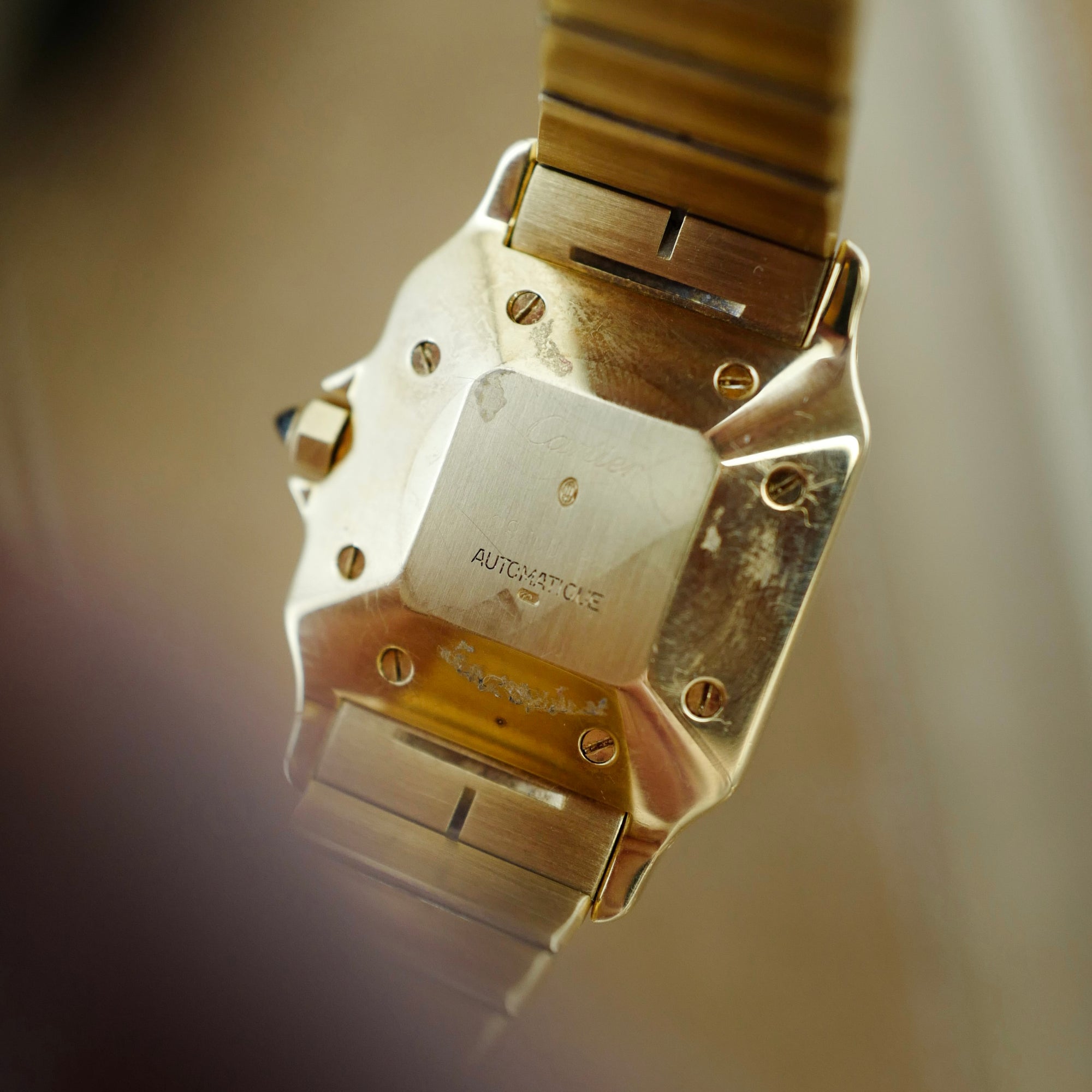 Cartier Yellow Gold Santos Ref. 81736781 with Sapphire Bezel and Bracelet (New Arrival)
