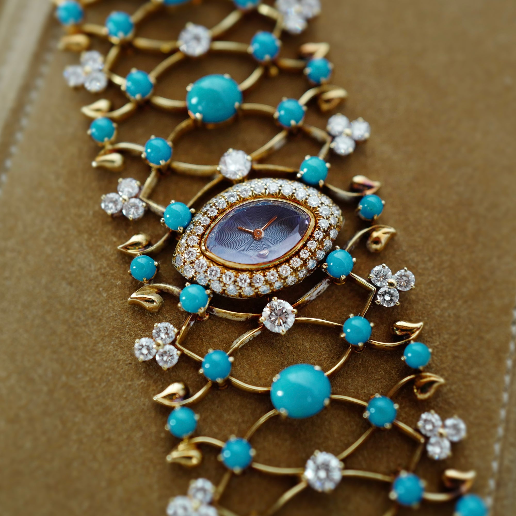 Audemars Piguet Yellow Gold Turquoise &amp; Diamond Bracelet Watch (New Arrival)