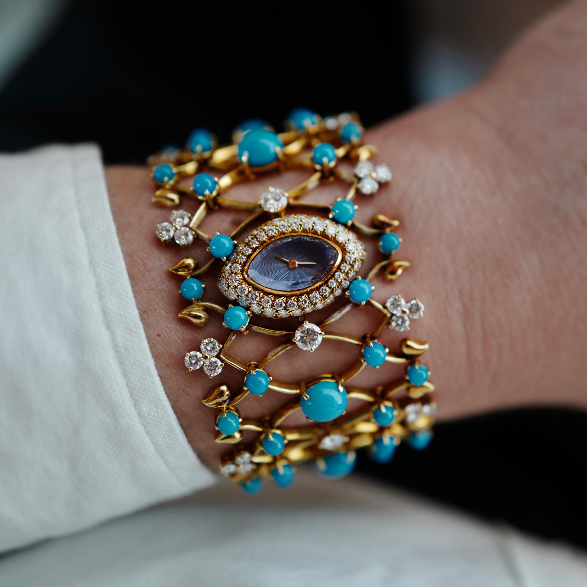 Audemars Piguet Yellow Gold Turquoise &amp; Diamond Bracelet Watch (New Arrival)