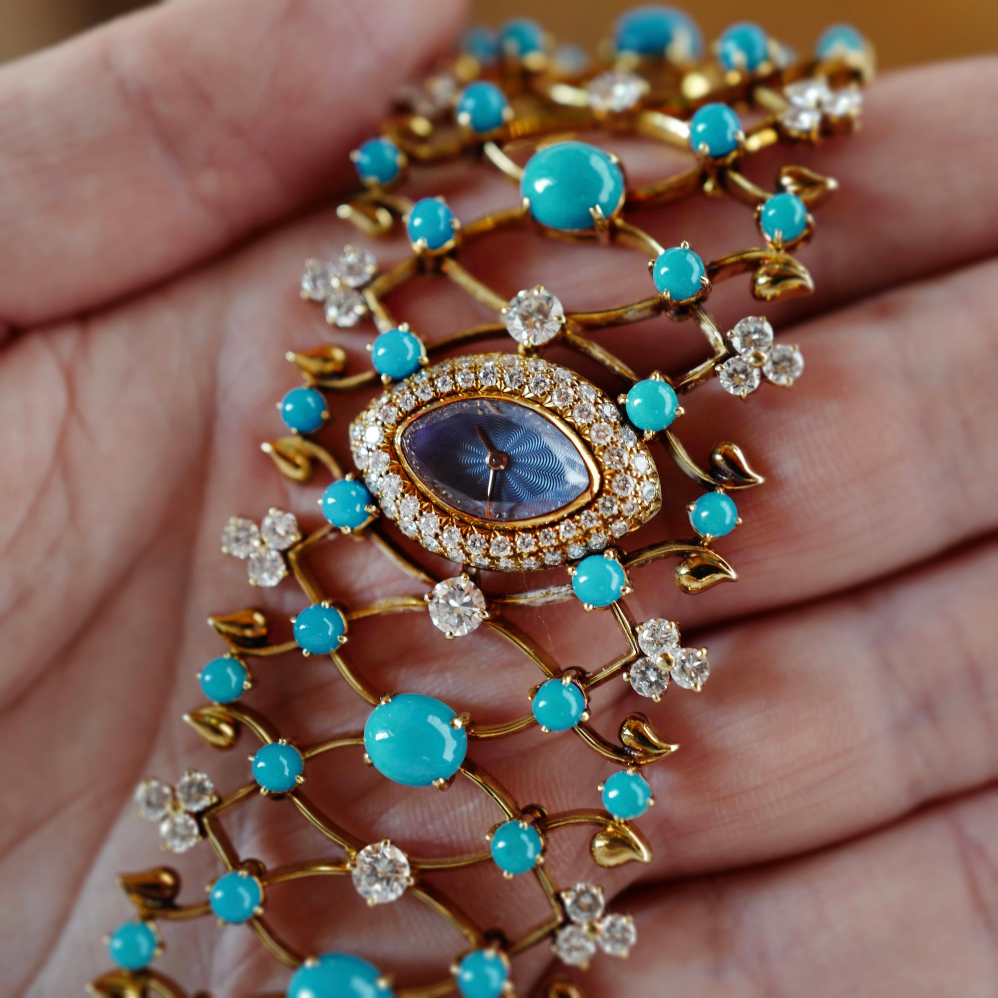 Audemars Piguet Yellow Gold Turquoise &amp; Diamond Bracelet Watch (New Arrival)