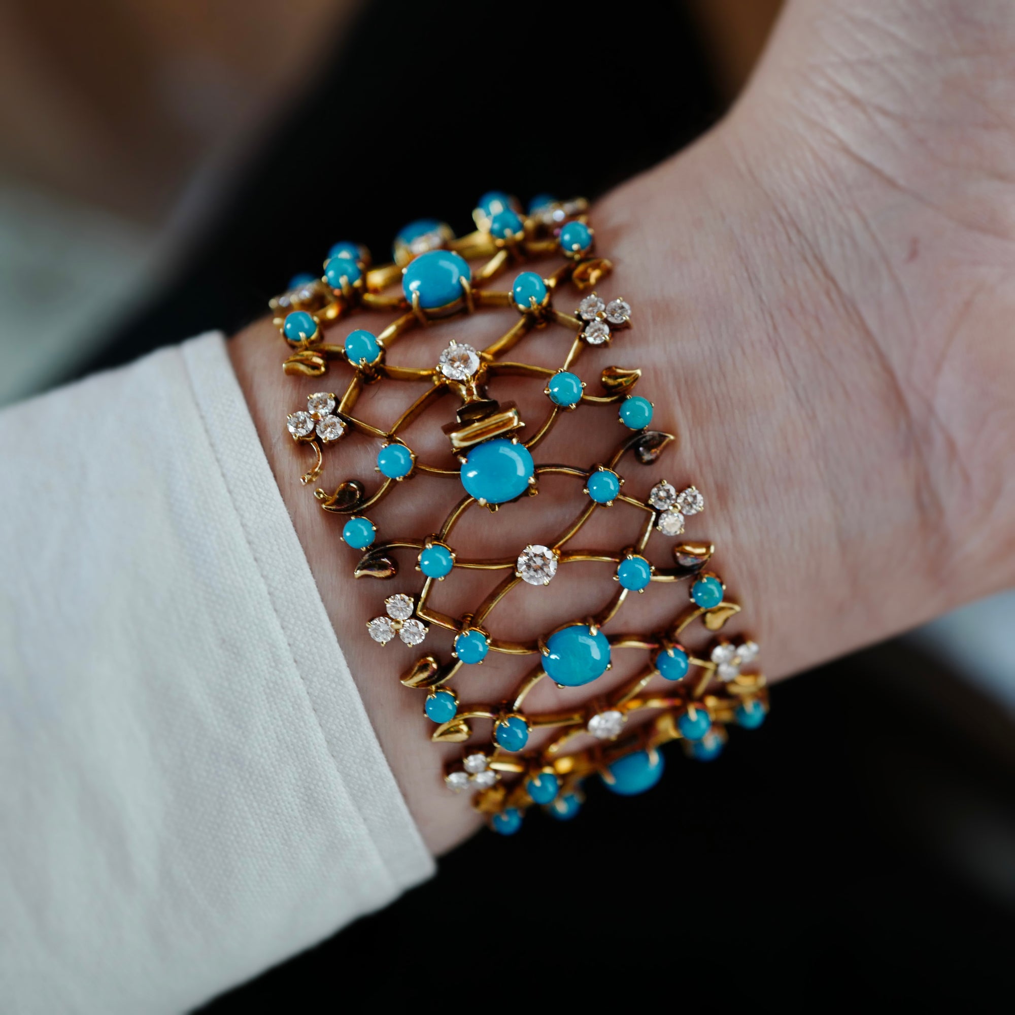 Audemars Piguet Yellow Gold Turquoise &amp; Diamond Bracelet Watch (New Arrival)